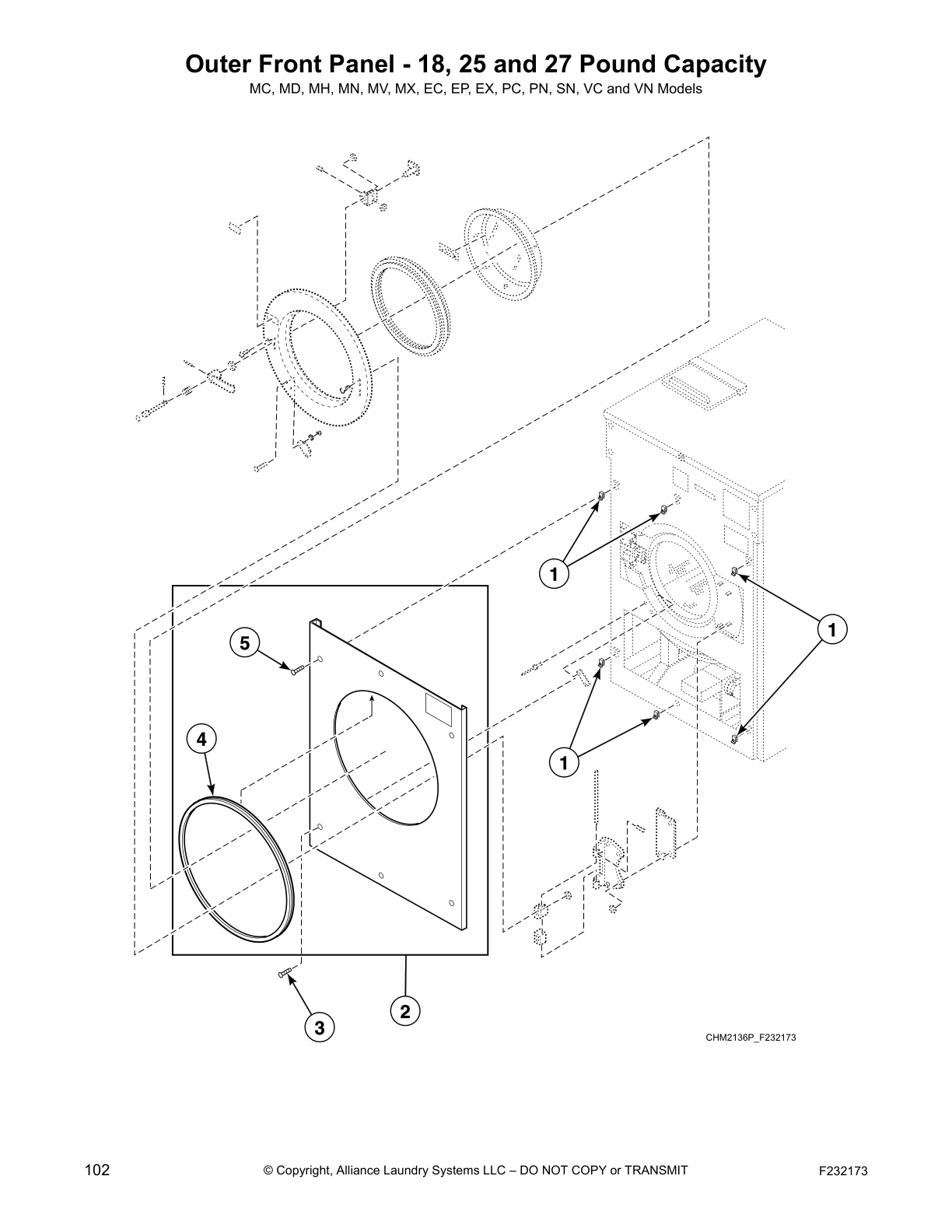 Outer Front Panel - 18, 25 and 27 Pound Capacity