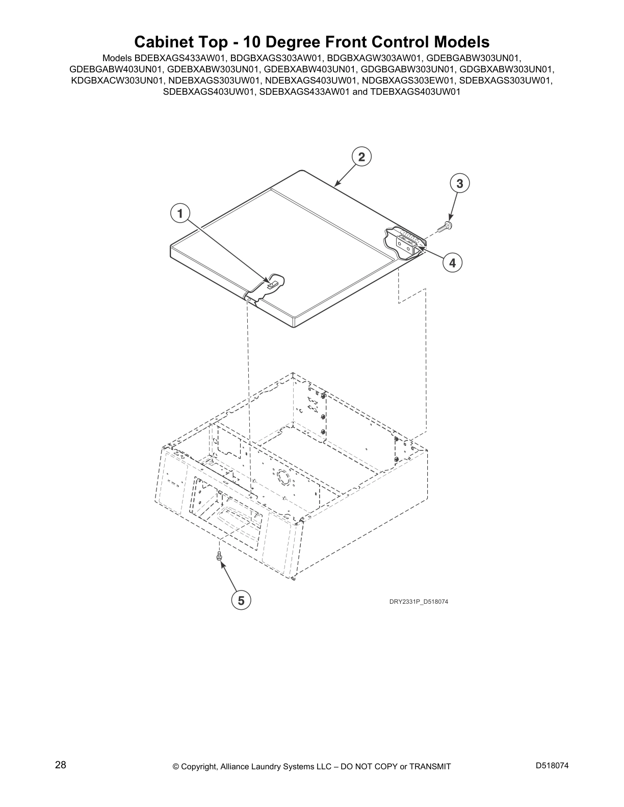 Cabinet Top - 10 Degree Front Control Models
