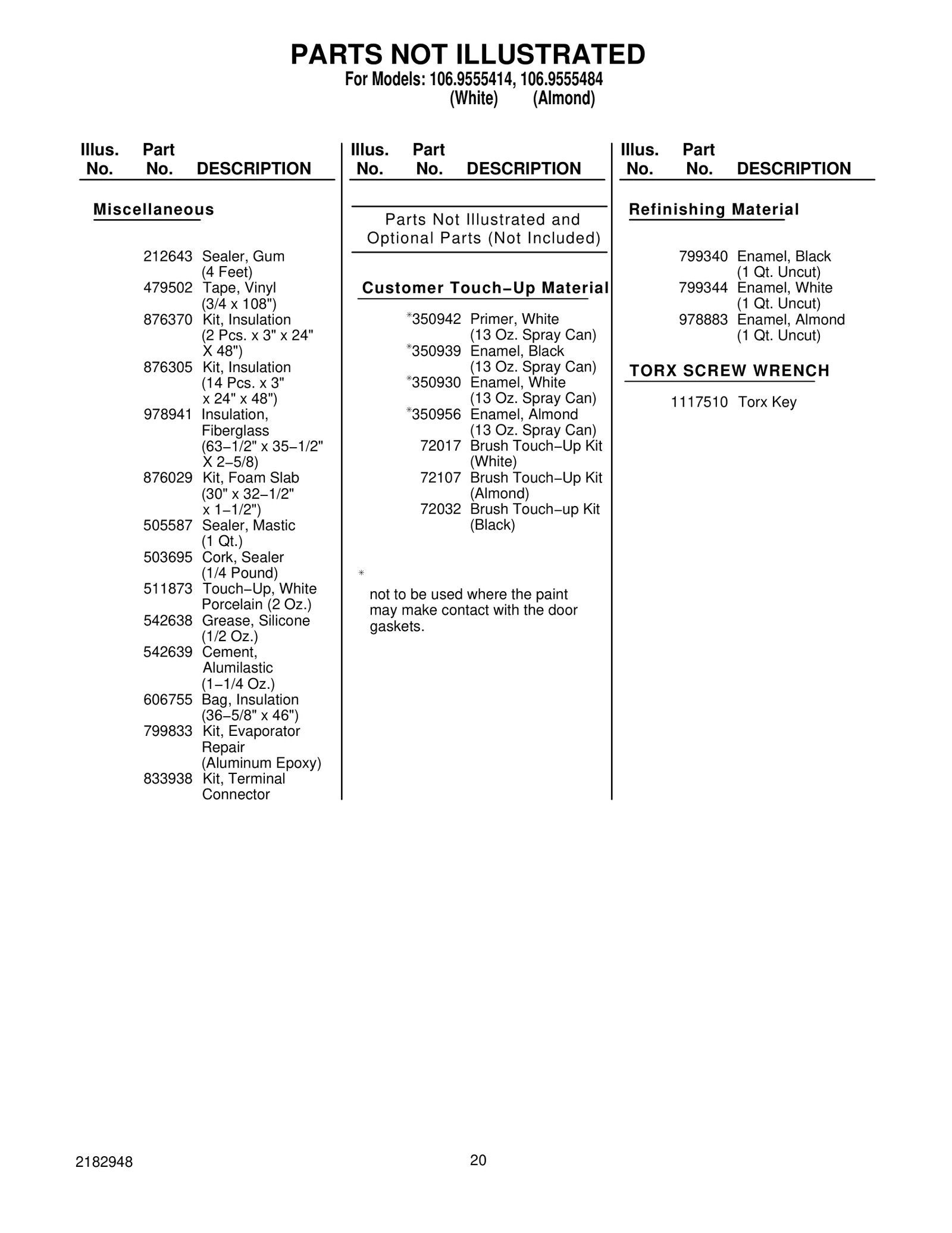 Optional Parts (Not Included)