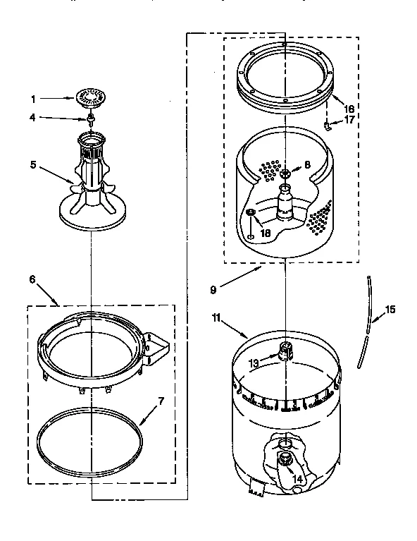 AGITATOR, BASKET AND TUB