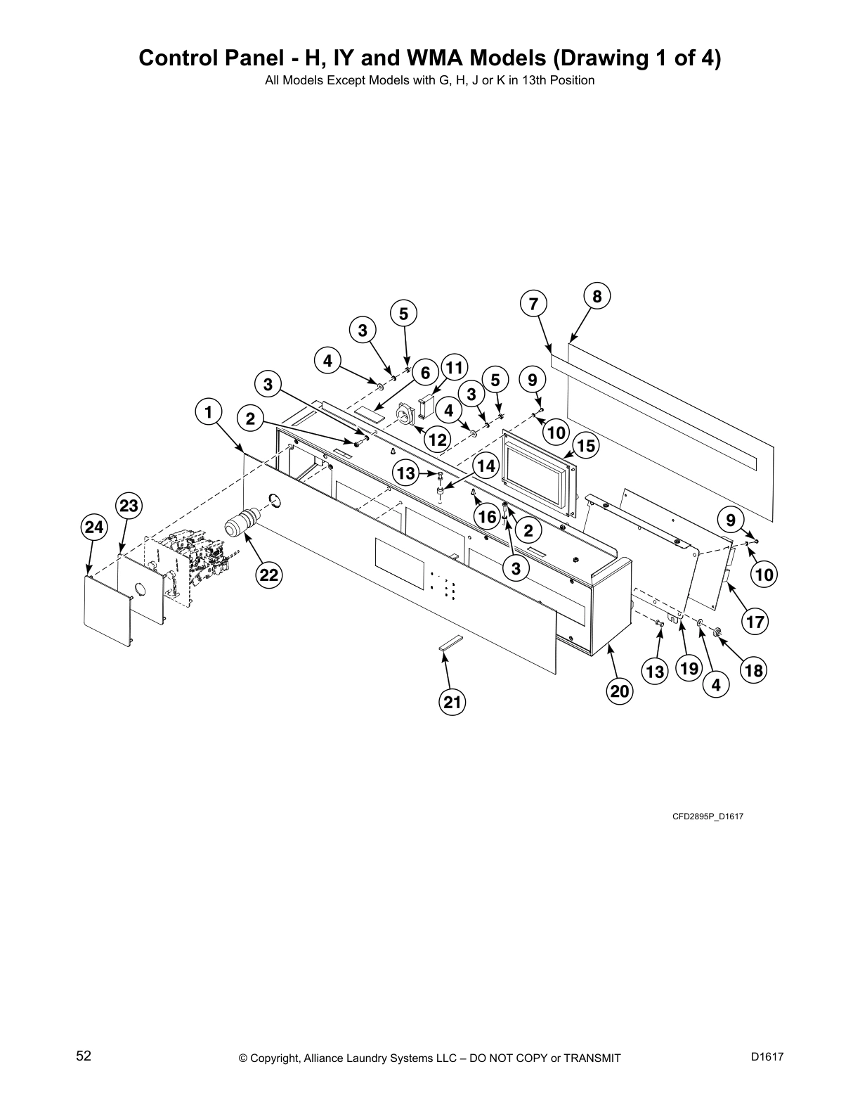 Control Panel - H, IY and WMA Models (Drawing 1 of 4)