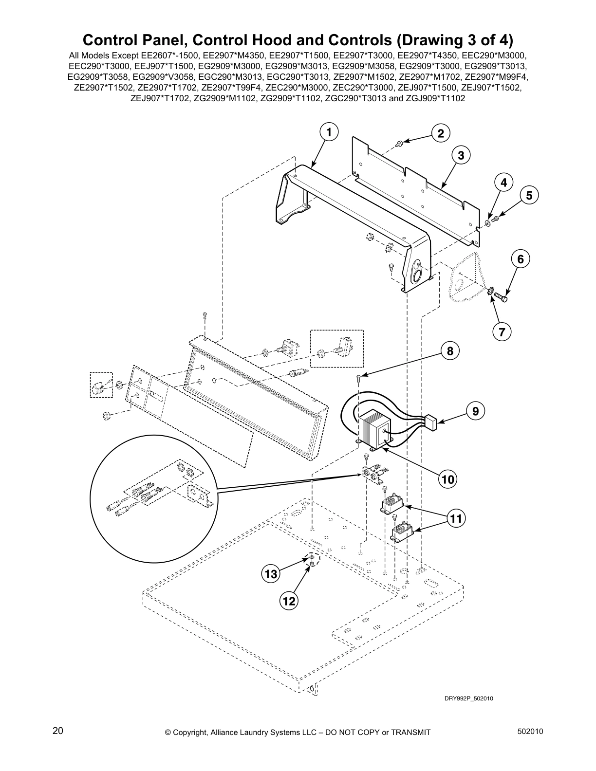 Control Panel, Control Hood and Controls (Drawing 3 of 4)