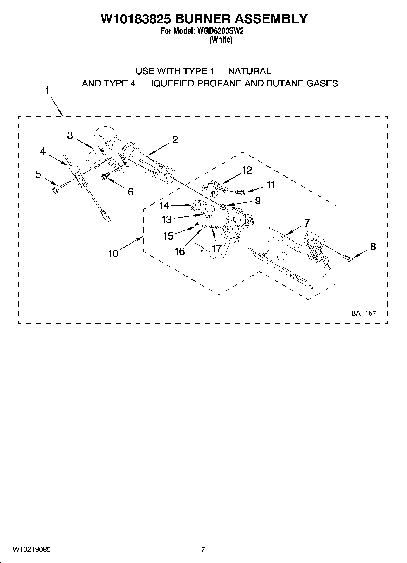 04 - W10183825 BURNER ASSEMBLY, OPTIONAL PARTS (NOT INCLUDED)