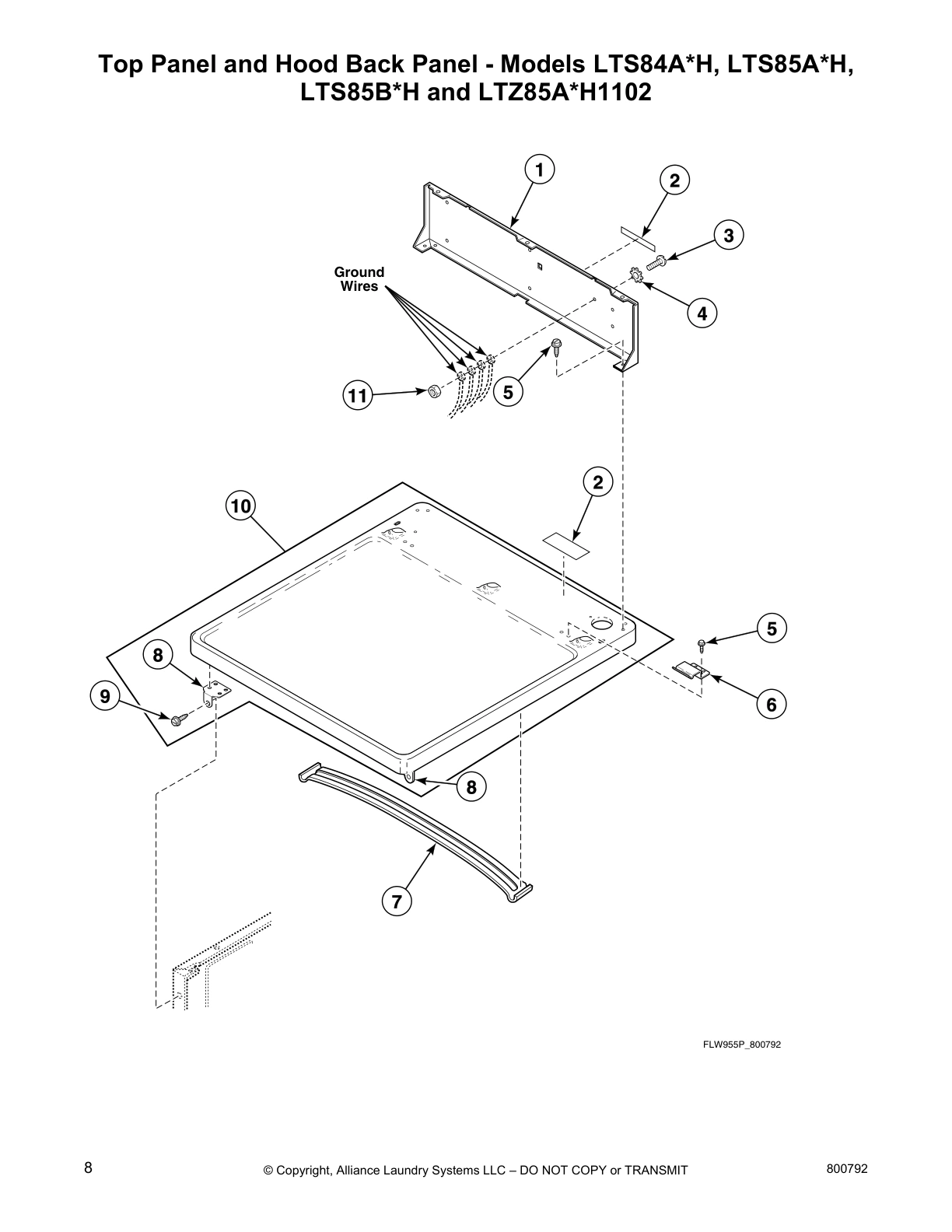 Top Panel and Hood Back Panel - Models LTS84A*H, LTS85A*H, 
LTS85B*H and LTZ85A*H1102