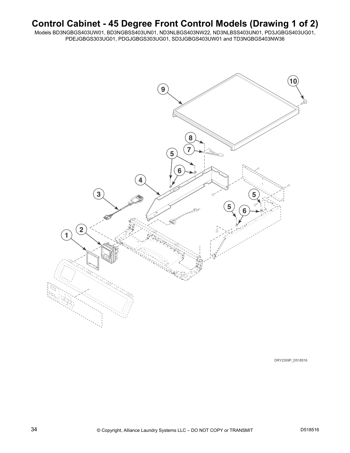 Control Cabinet - 45 Degree Front Control Models (Drawing 1 of 2)