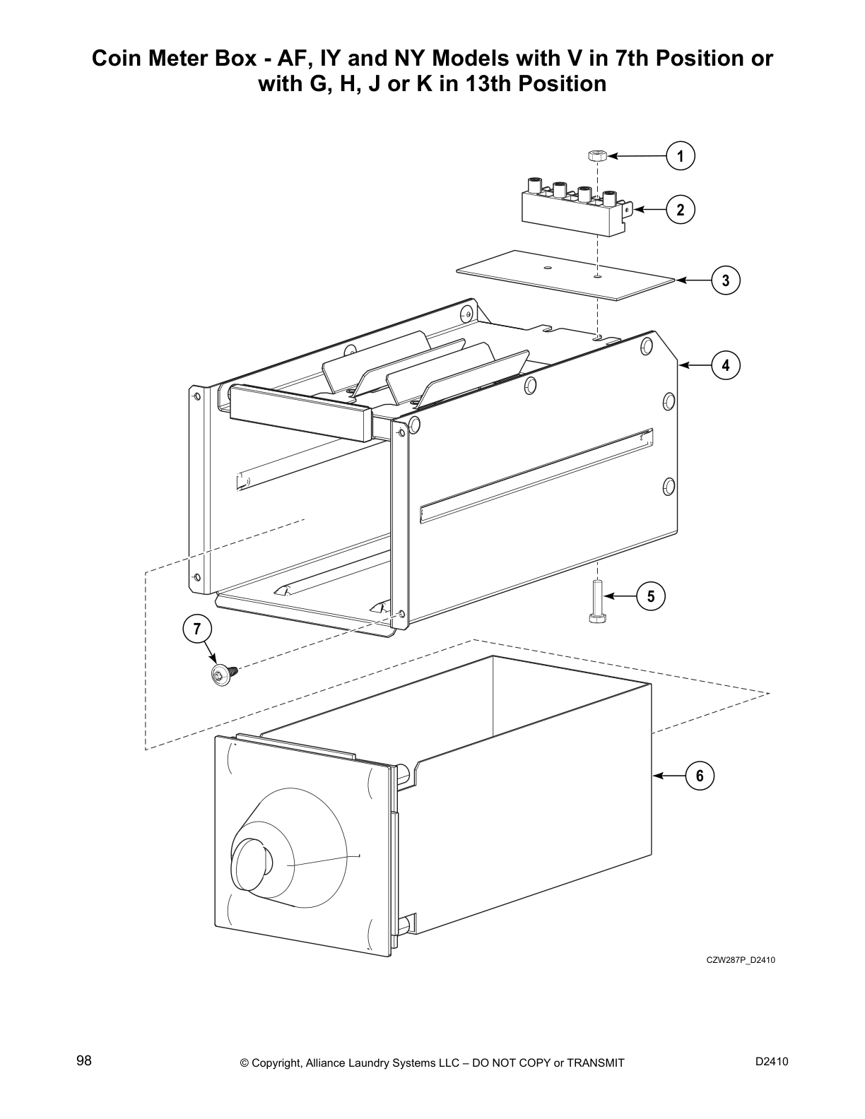 Coin Meter Box - AF, IY and NY Models with V in 7th Position or
with G, H, J or K in 13th Position