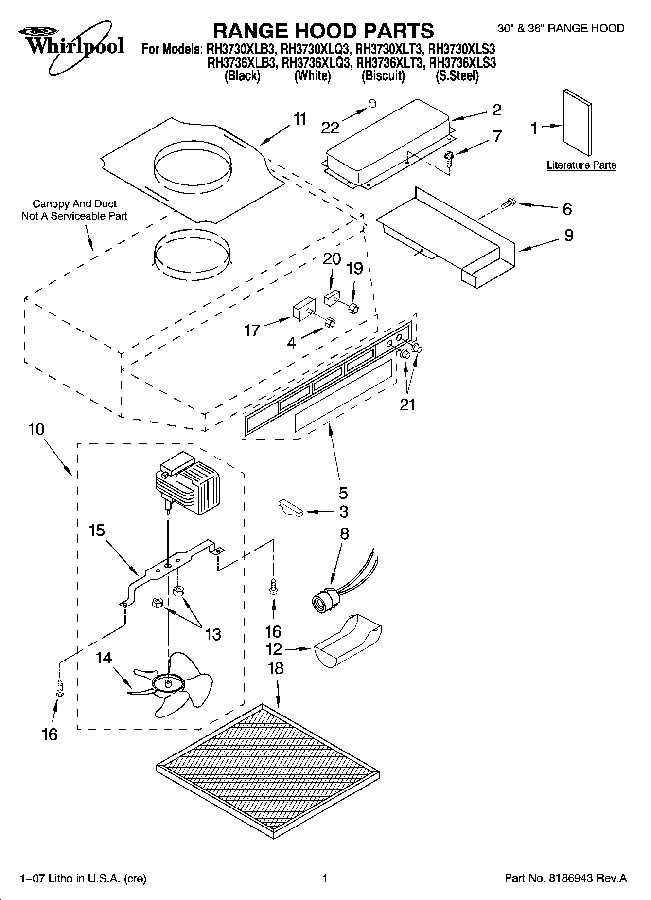 01 - RANGE HOOD PARTS