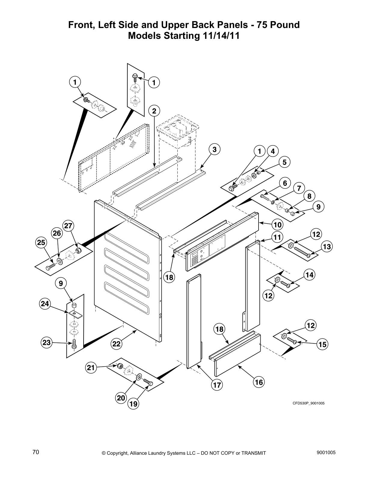 Front, Left Side and Upper Back Panels - 75 Pound
Models Starting 11/14/11