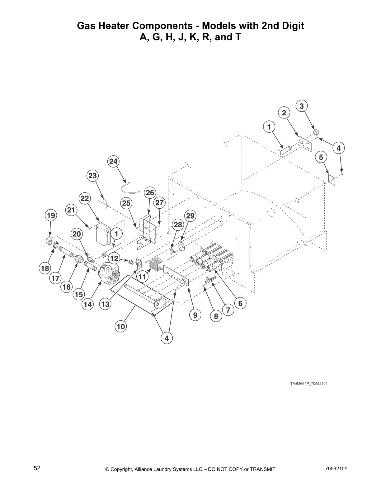 Gas Heater Components - Models with 2nd Digit
A, G, H, J, K, R, and T