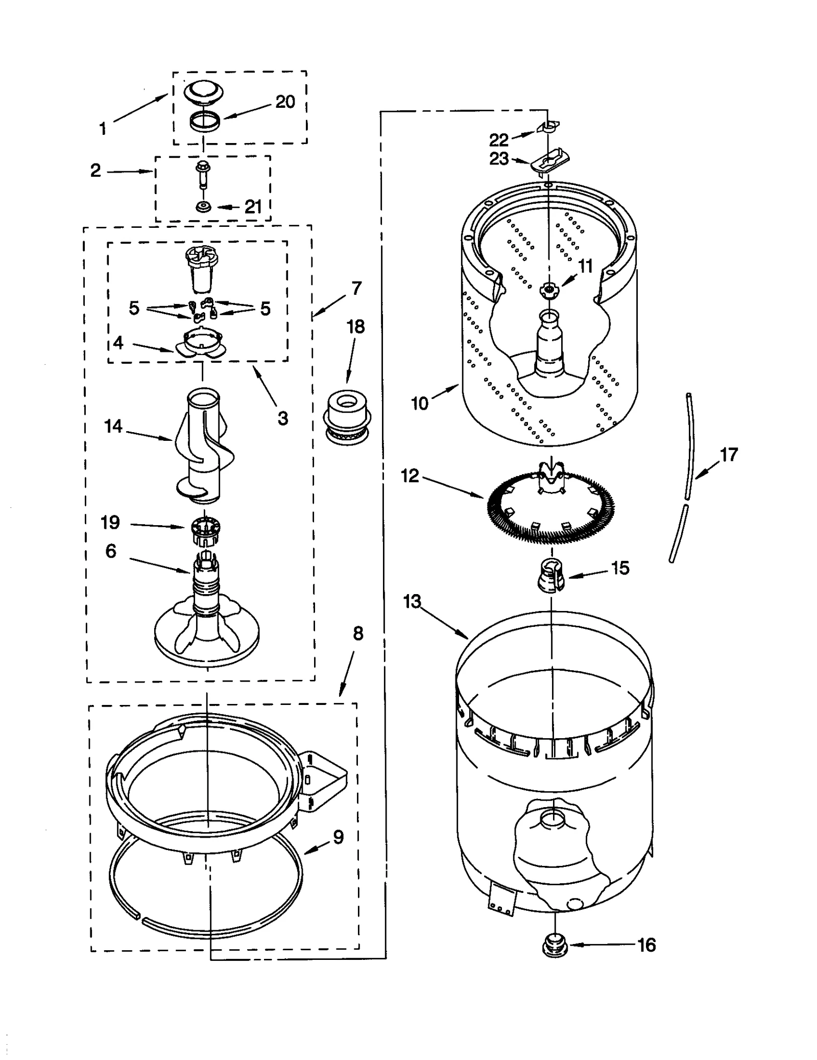 AGITATOR, BASKET AND TUB