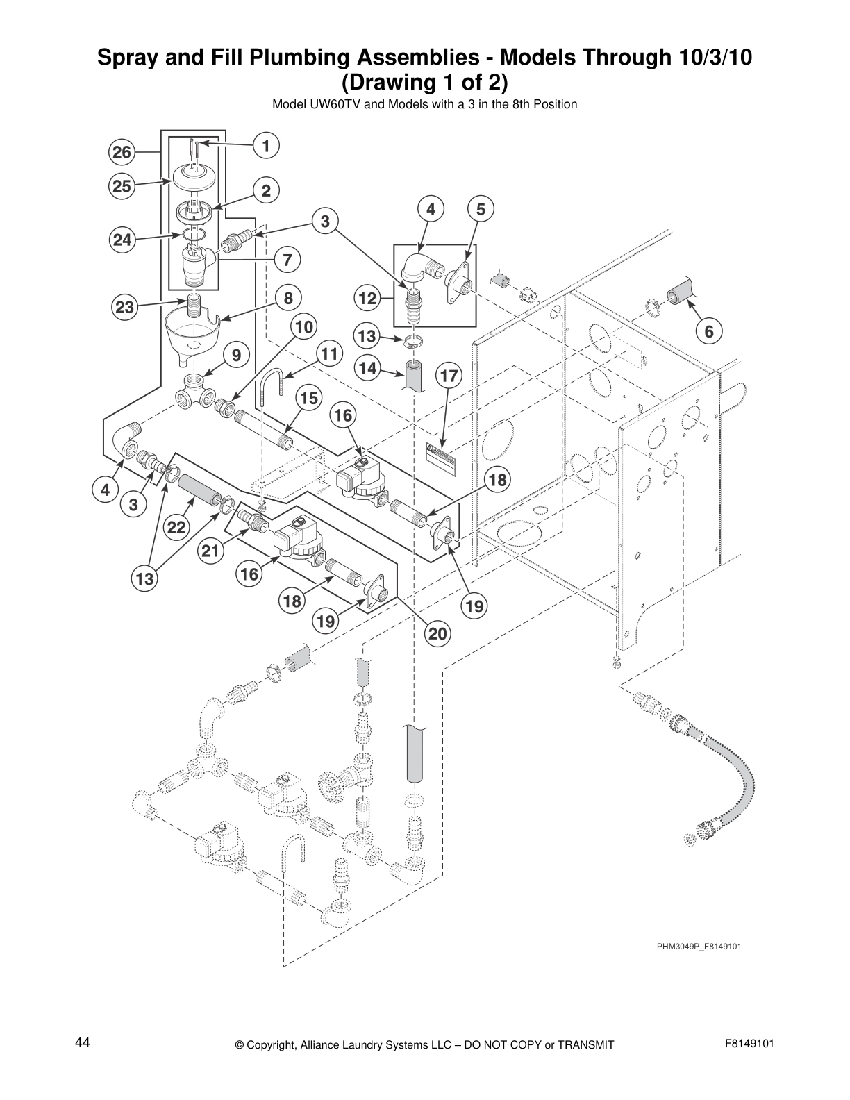 Spray and Fill Plumbing Assemblies - Models Through 10/3/10 
(Drawing 1 of 2)