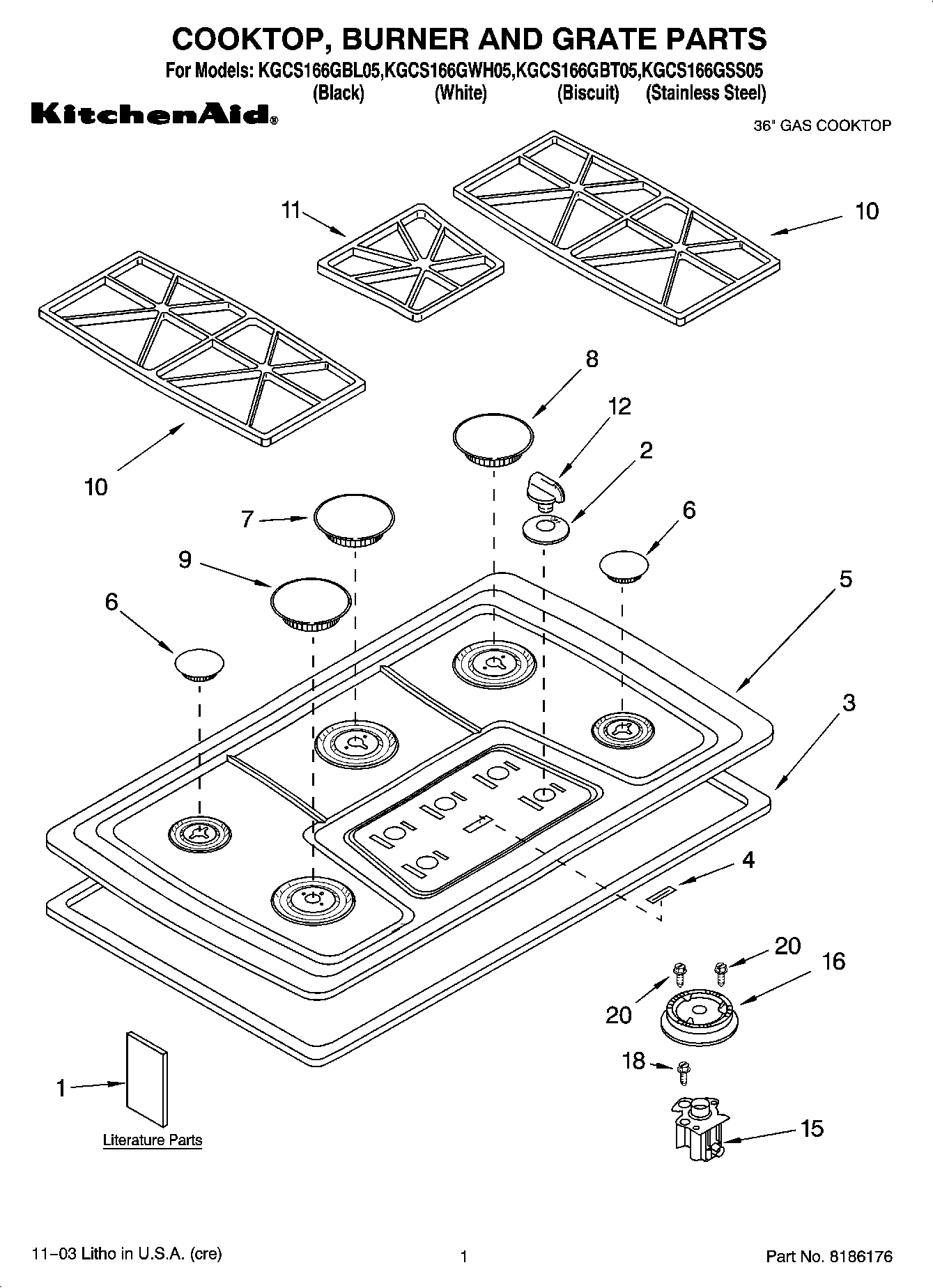 01 - COOKTOP, BURNER AND GRATE PARTS