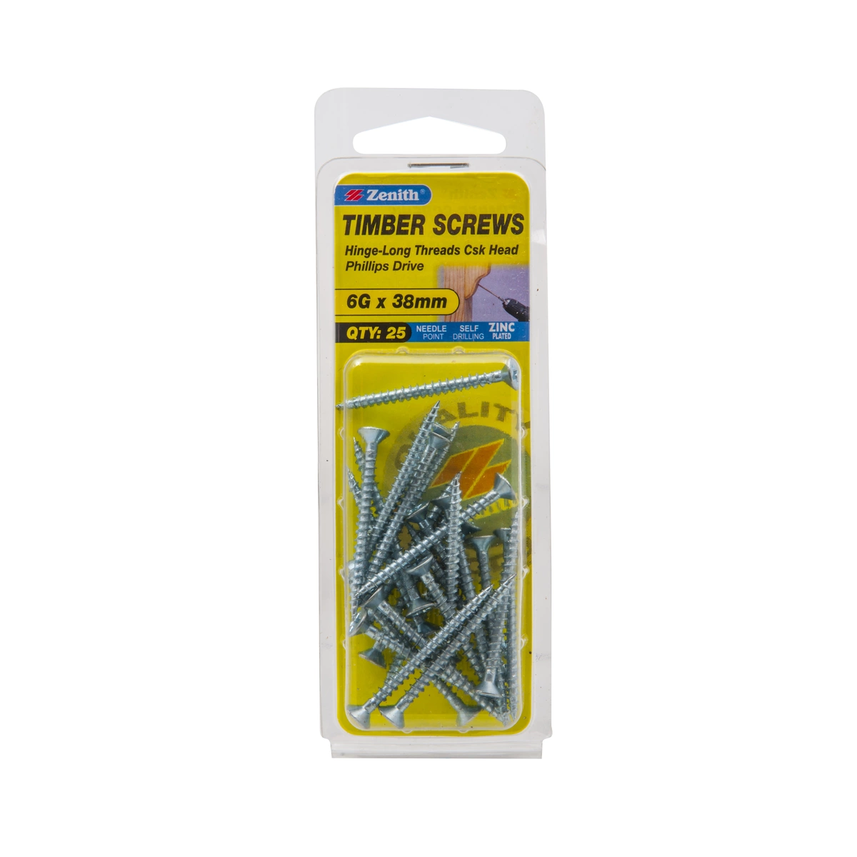 ZENITH® 6G x 40mm Zinc Plated, Phillips Drive, Timber Screws – Internal Use – 25 Pack