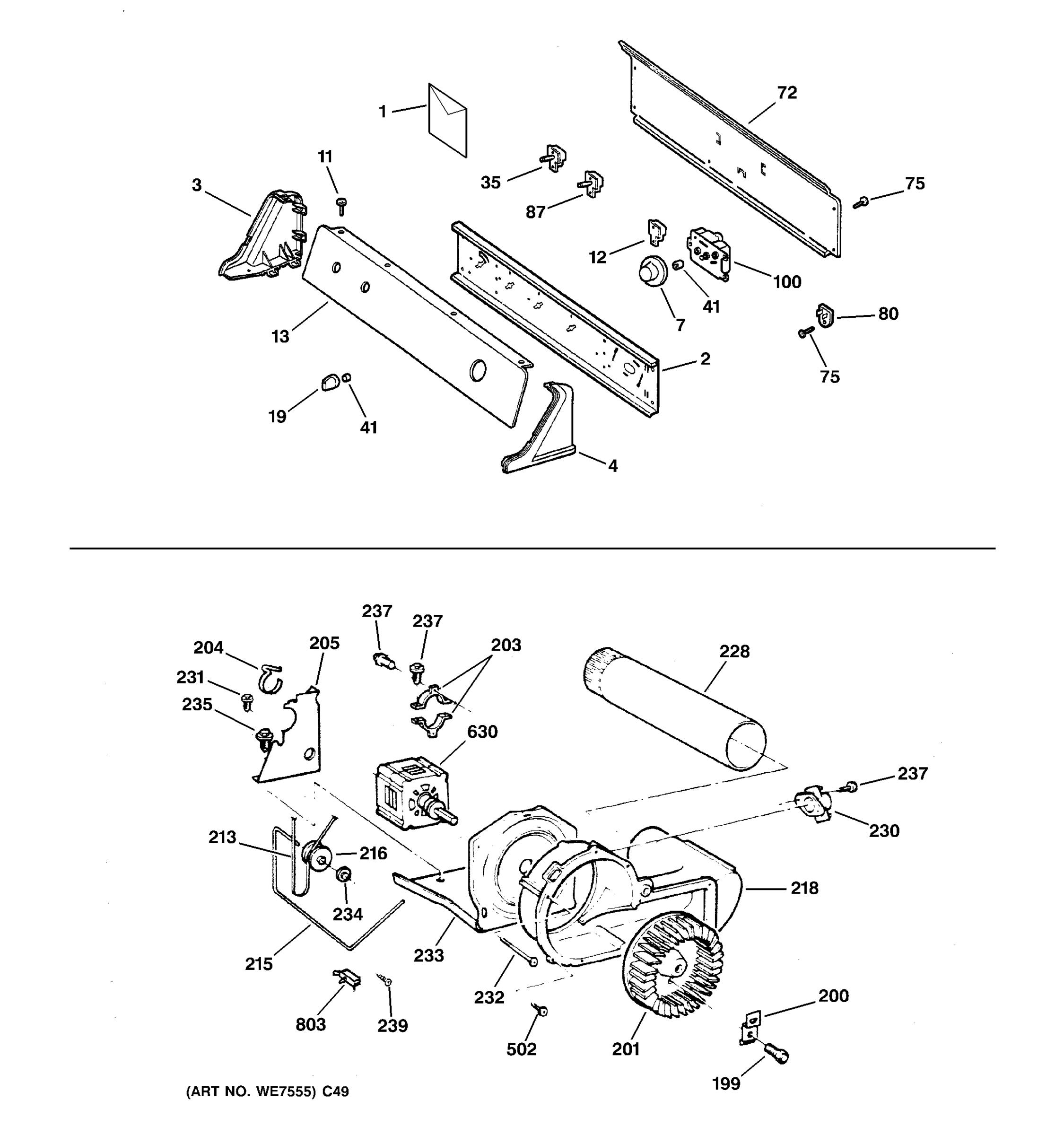 CONTROLS, BACKSPLASH, BLOWER & MOTOR