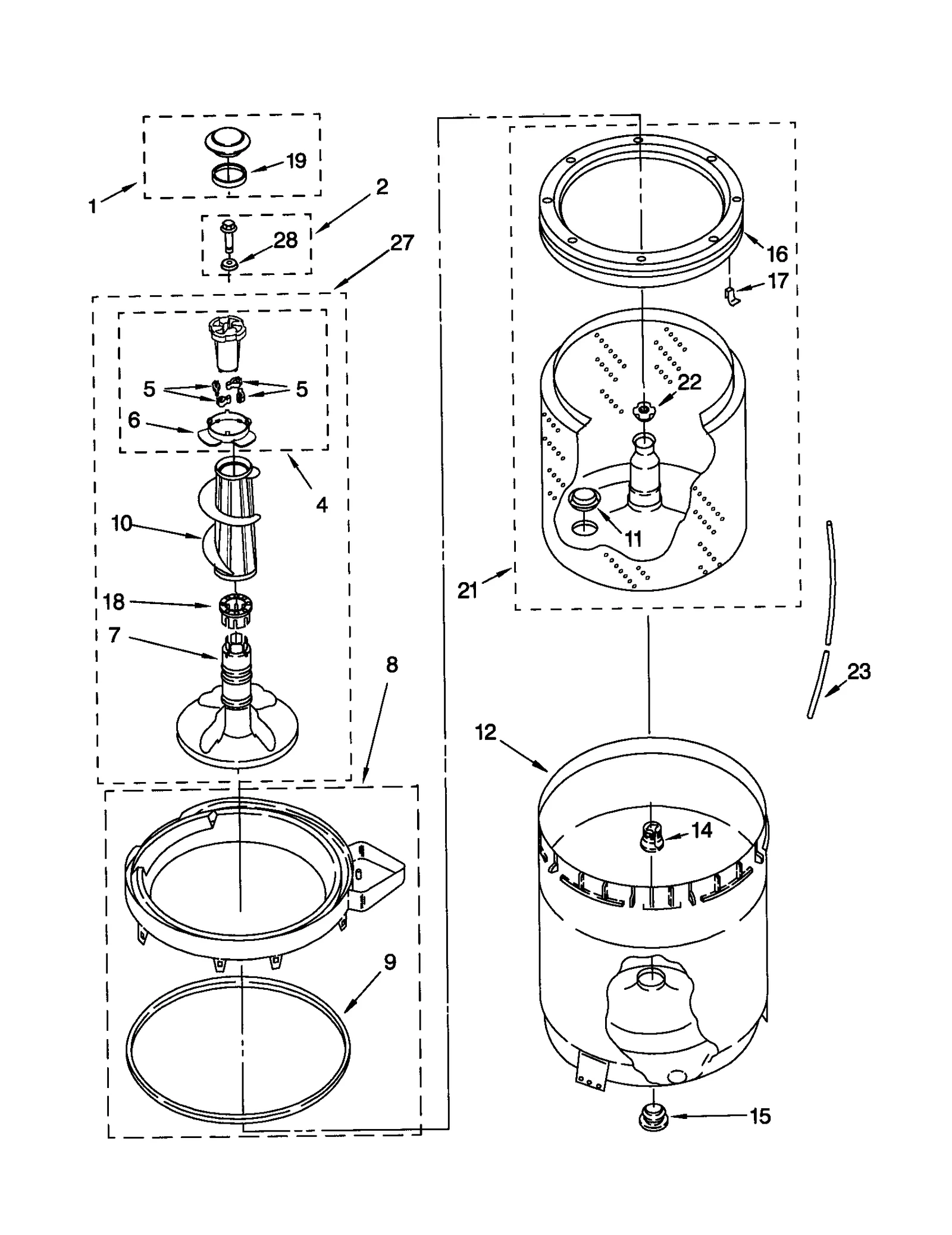 AGITATOR, BASKET AND TUB