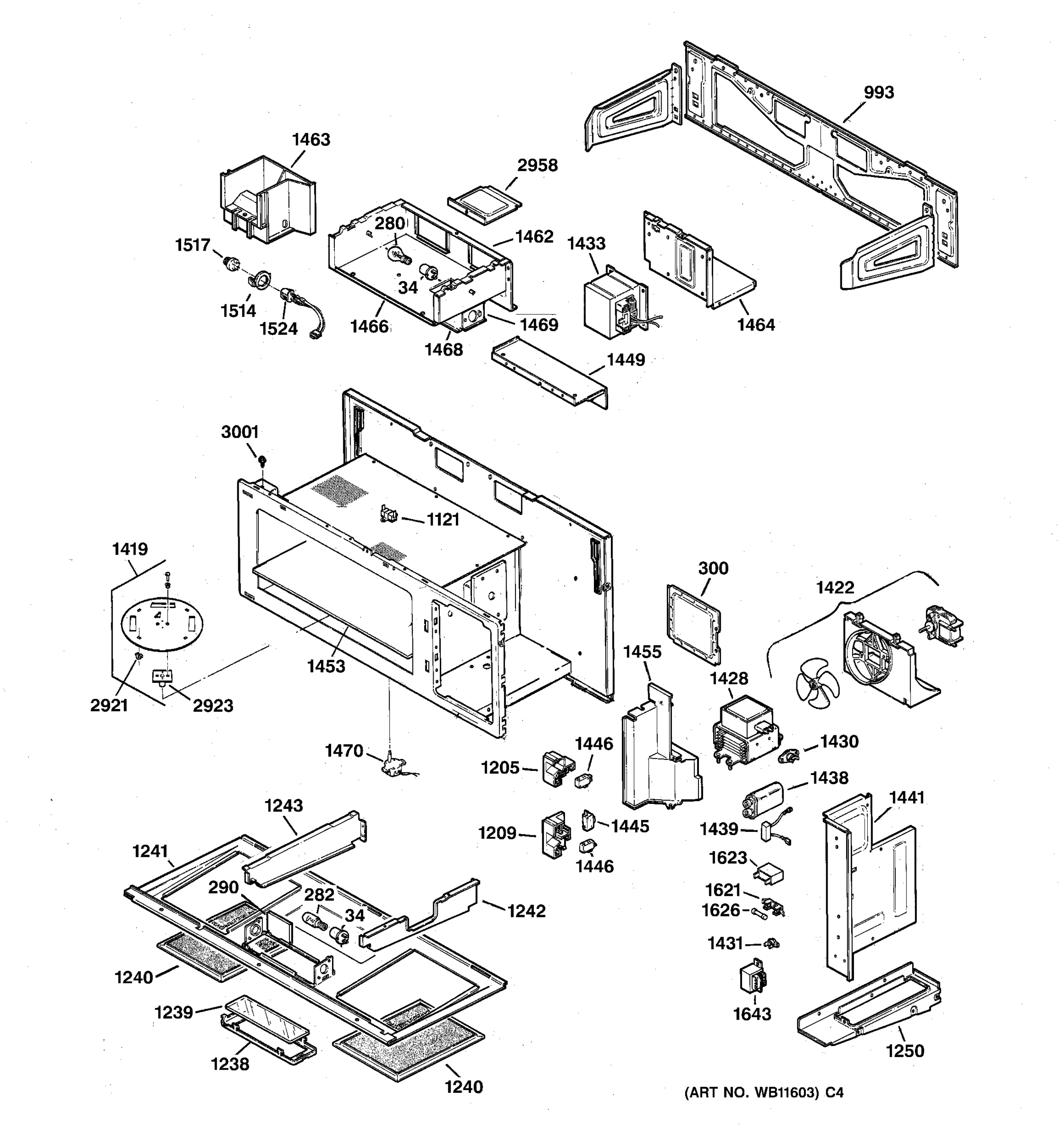 BOTTOM PLATE, INTERNAL PARTS & MOUNTING BRACKET