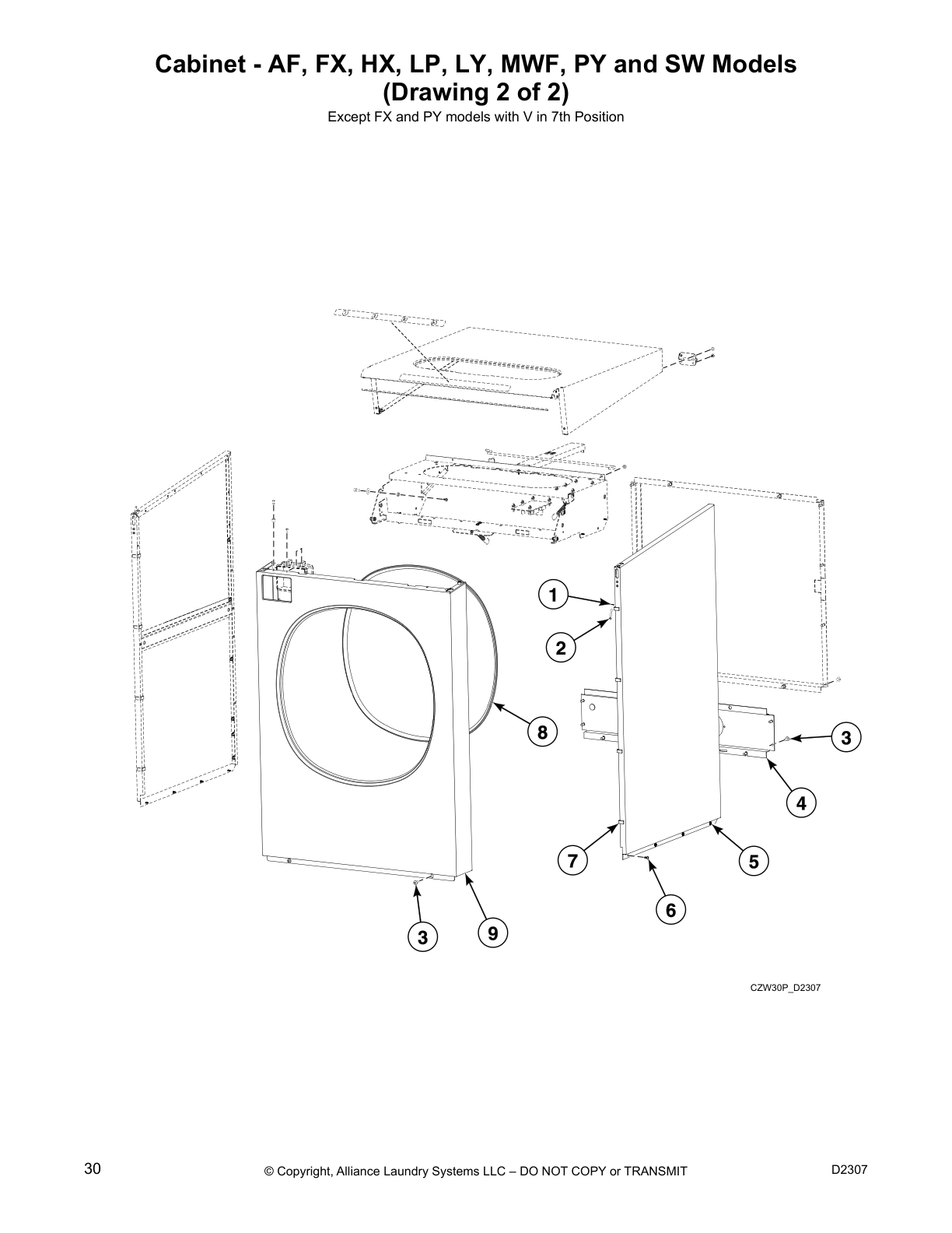 Cabinet - AF, FX, HX, LP, LY, MWF, PY and SW Models
(Drawing 2 of 2)