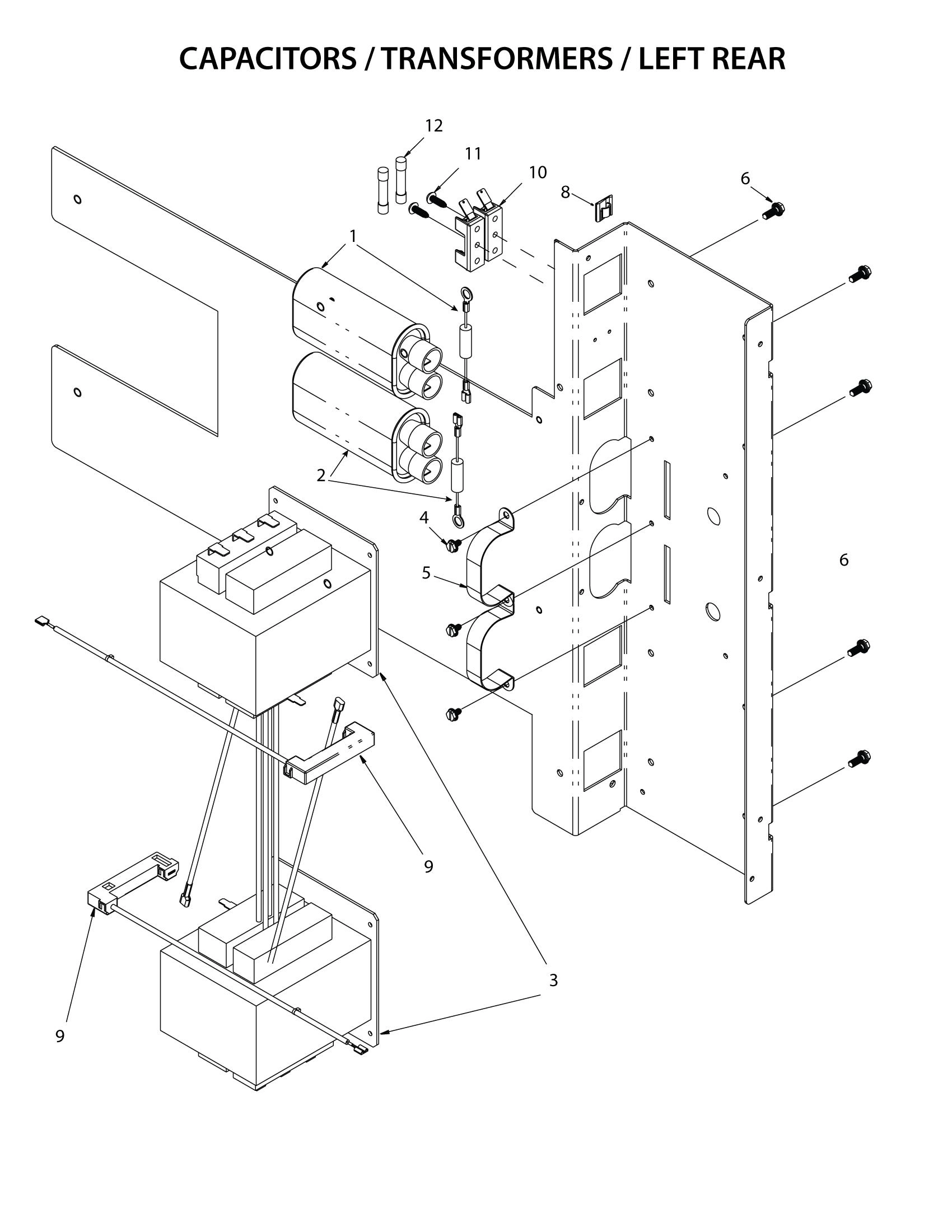 CAPACITORS / TRANSFORMERS - LEFT REAR
