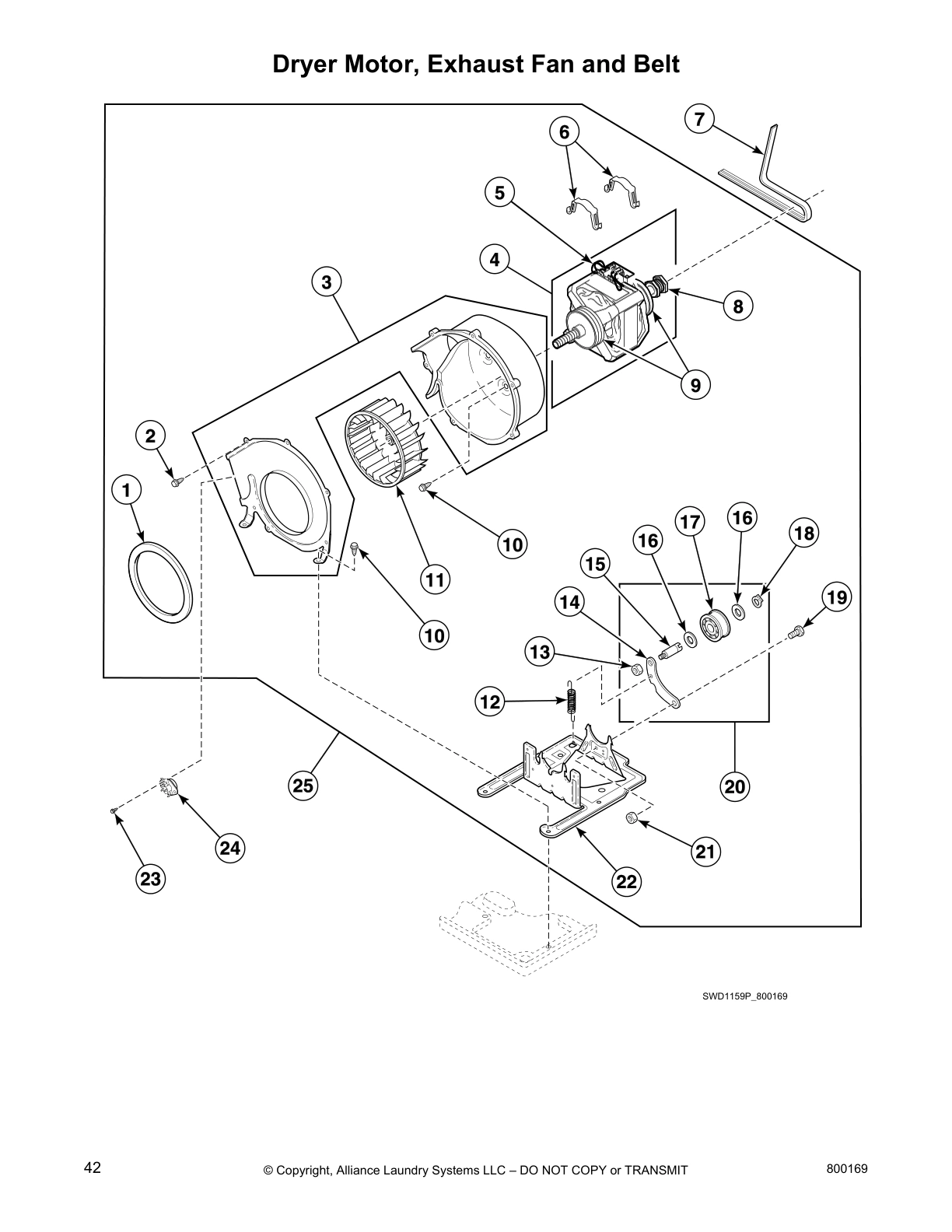 Dryer Motor, Exhaust Fan and Belt