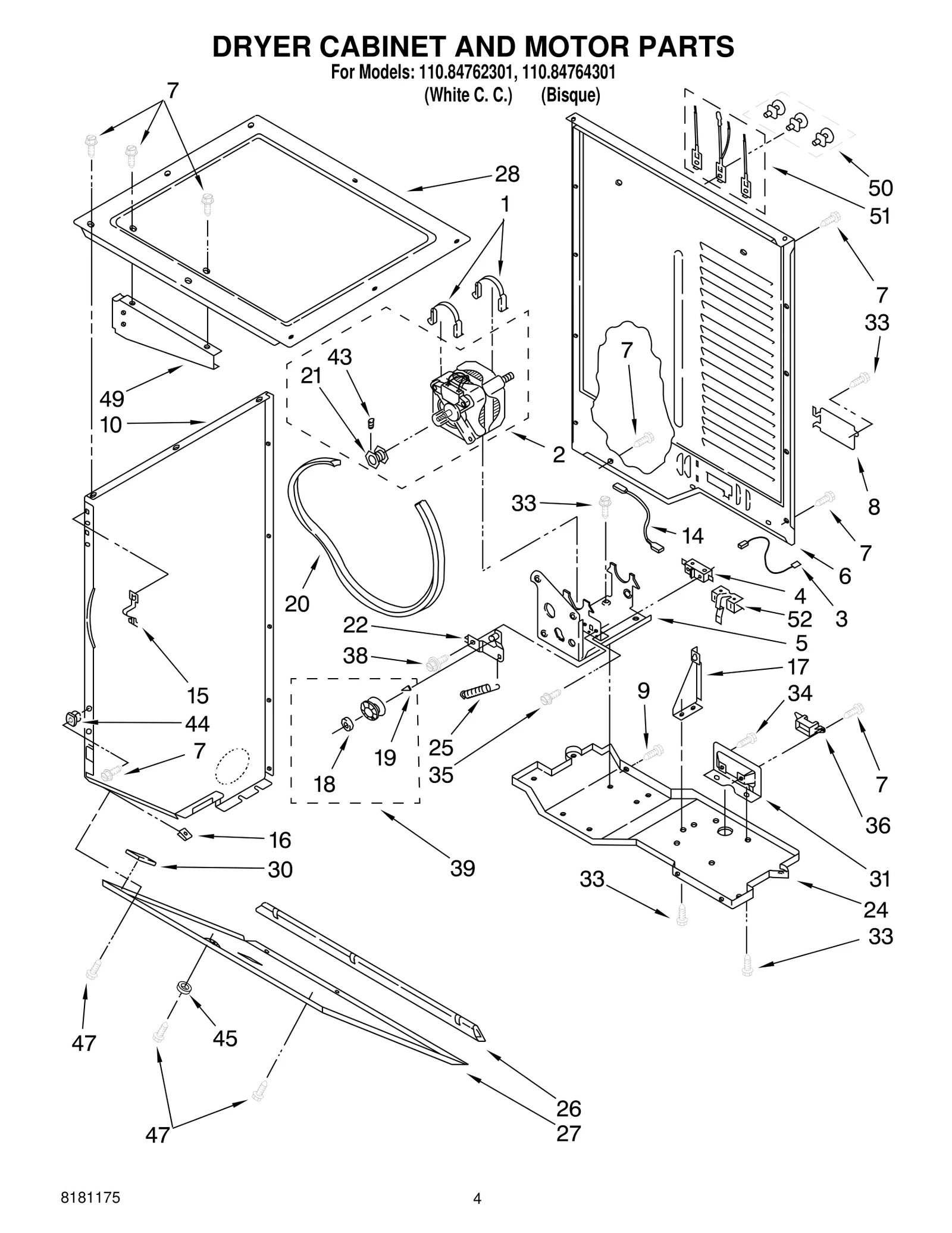 DRYER CABINET AND MOTOR PARTS
