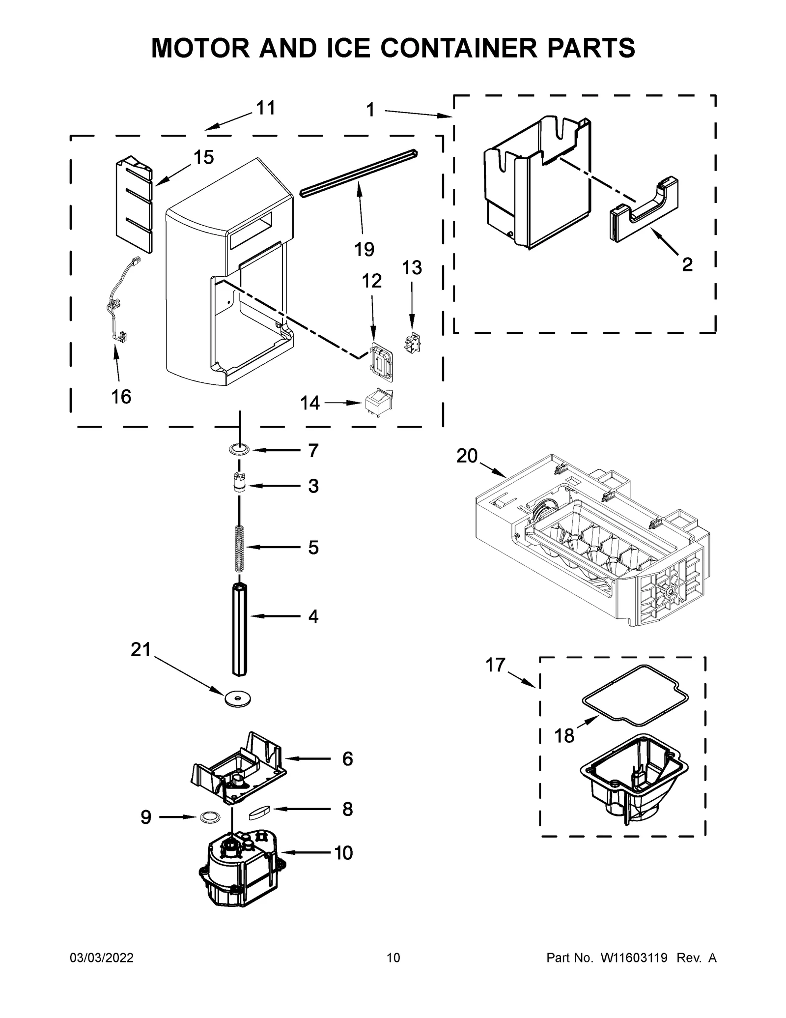 MOTOR AND ICE CONTAINER PARTS
