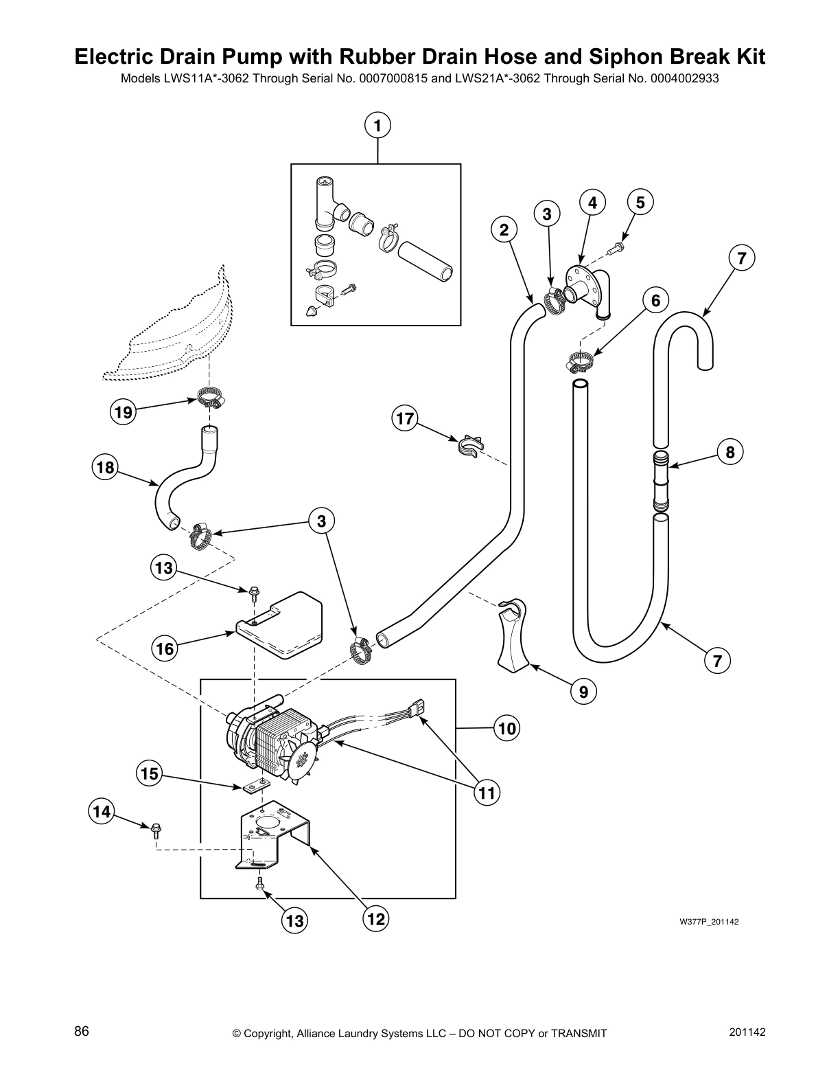 Electric Drain Pump with Rubber Drain Hose and Siphon Break Kit