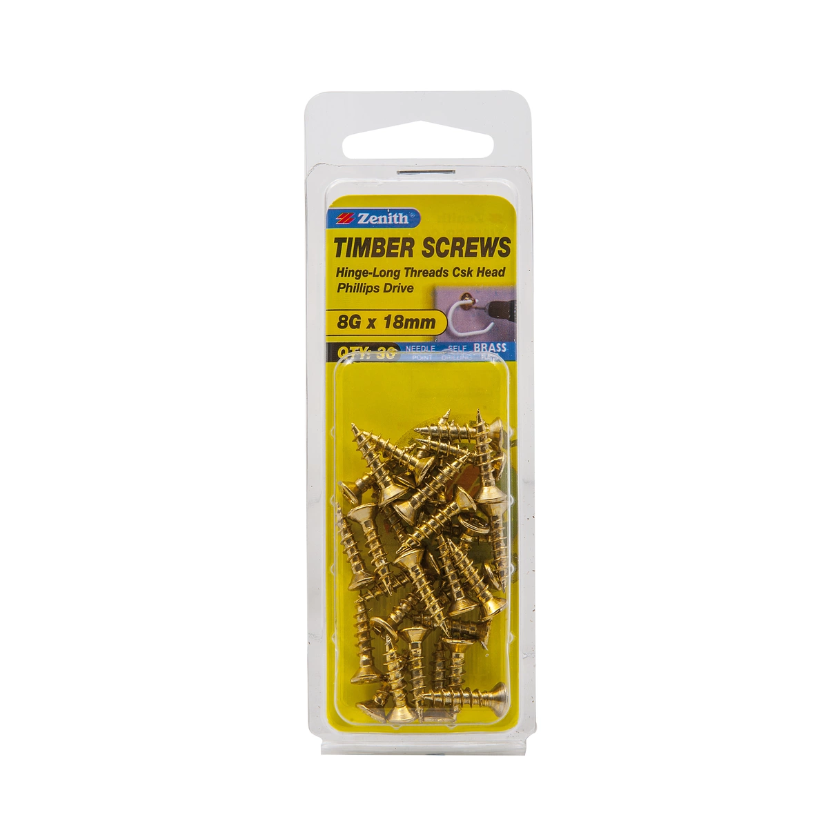 ZENITH® 8G x 20mm Brass Plated, Phillips Drive, Timber Screws – Internal Use – 30 Pack