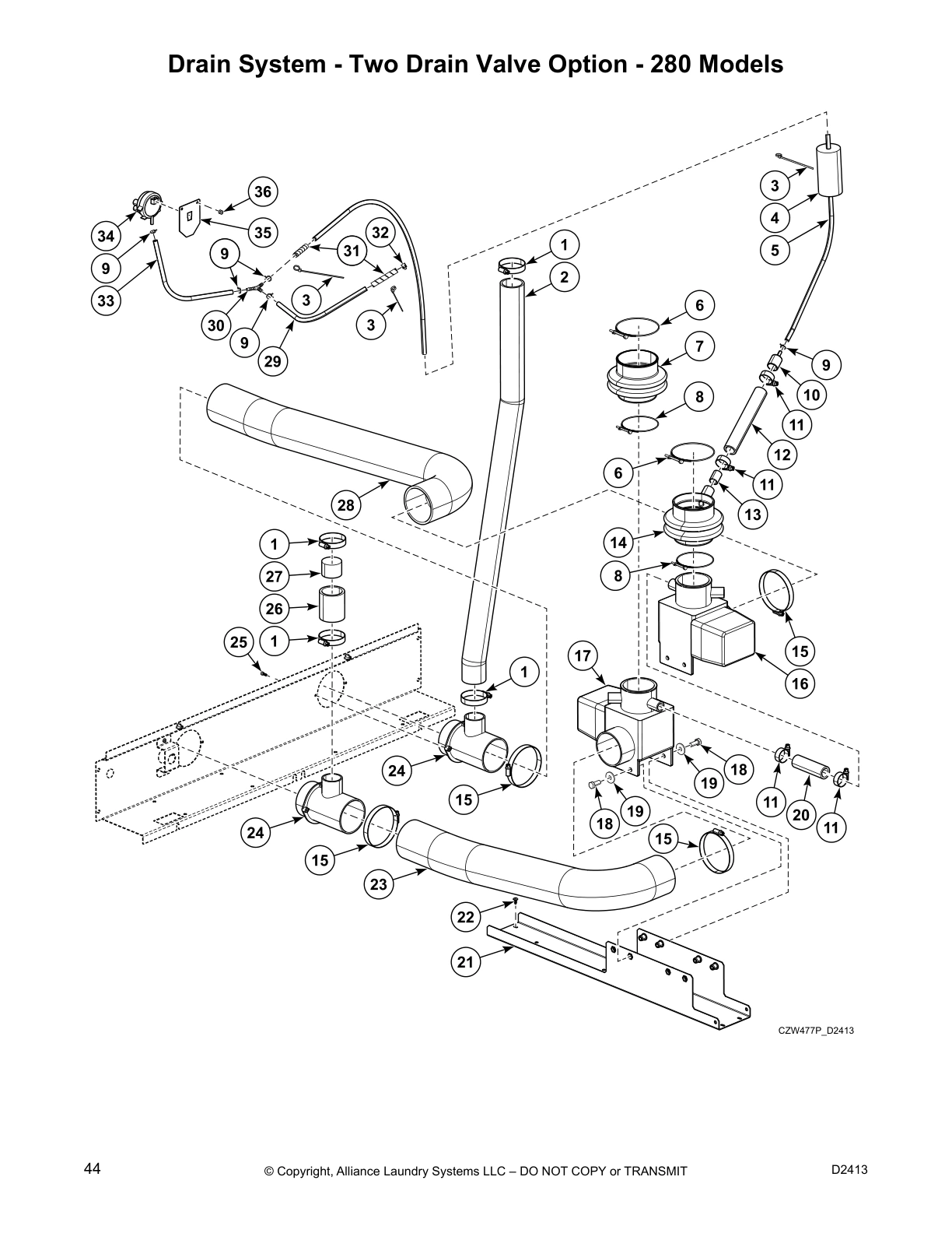 Drain System - Two Drain Valve Option - 280 Models
