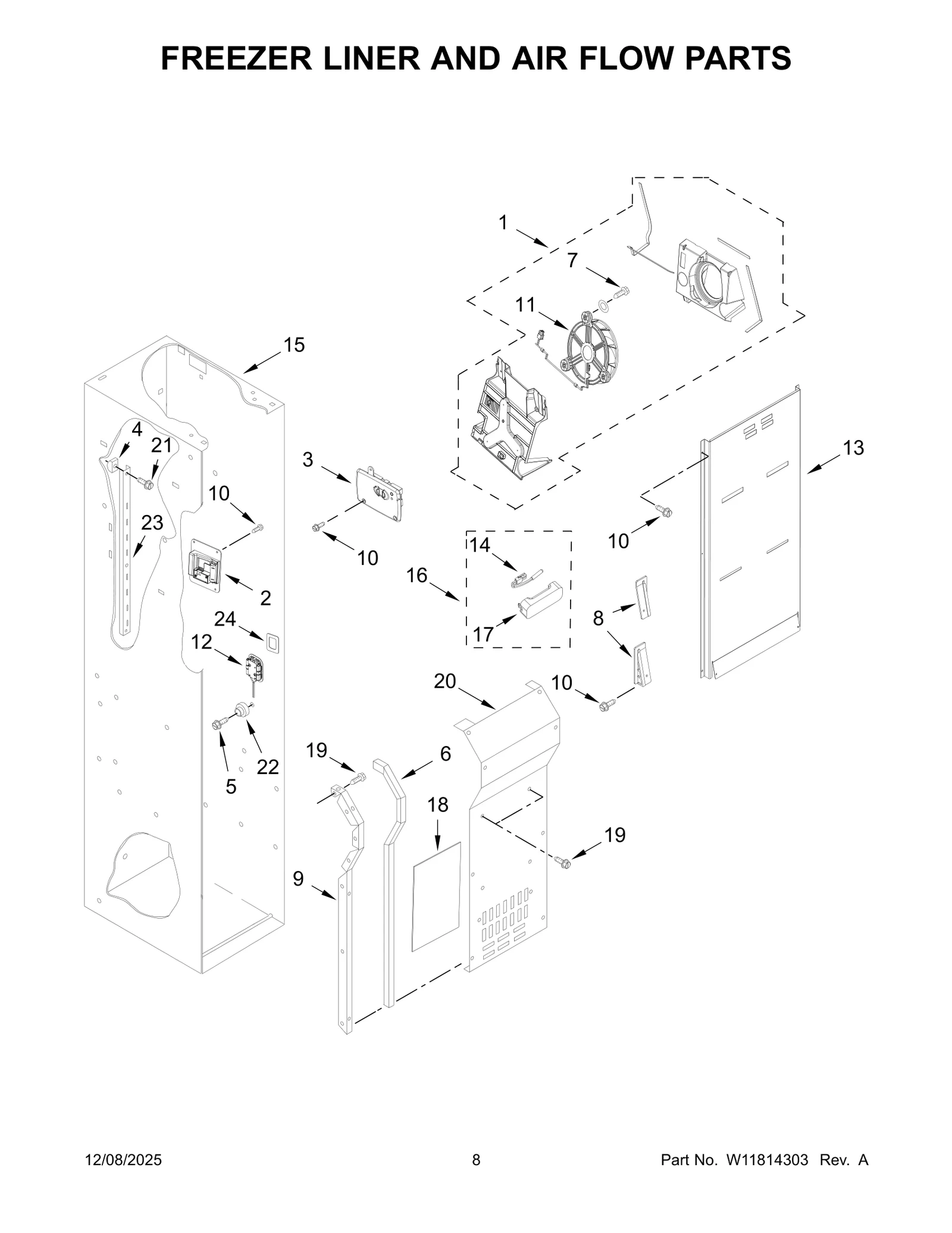 FREEZER LINER AND AIR FLOW PARTS