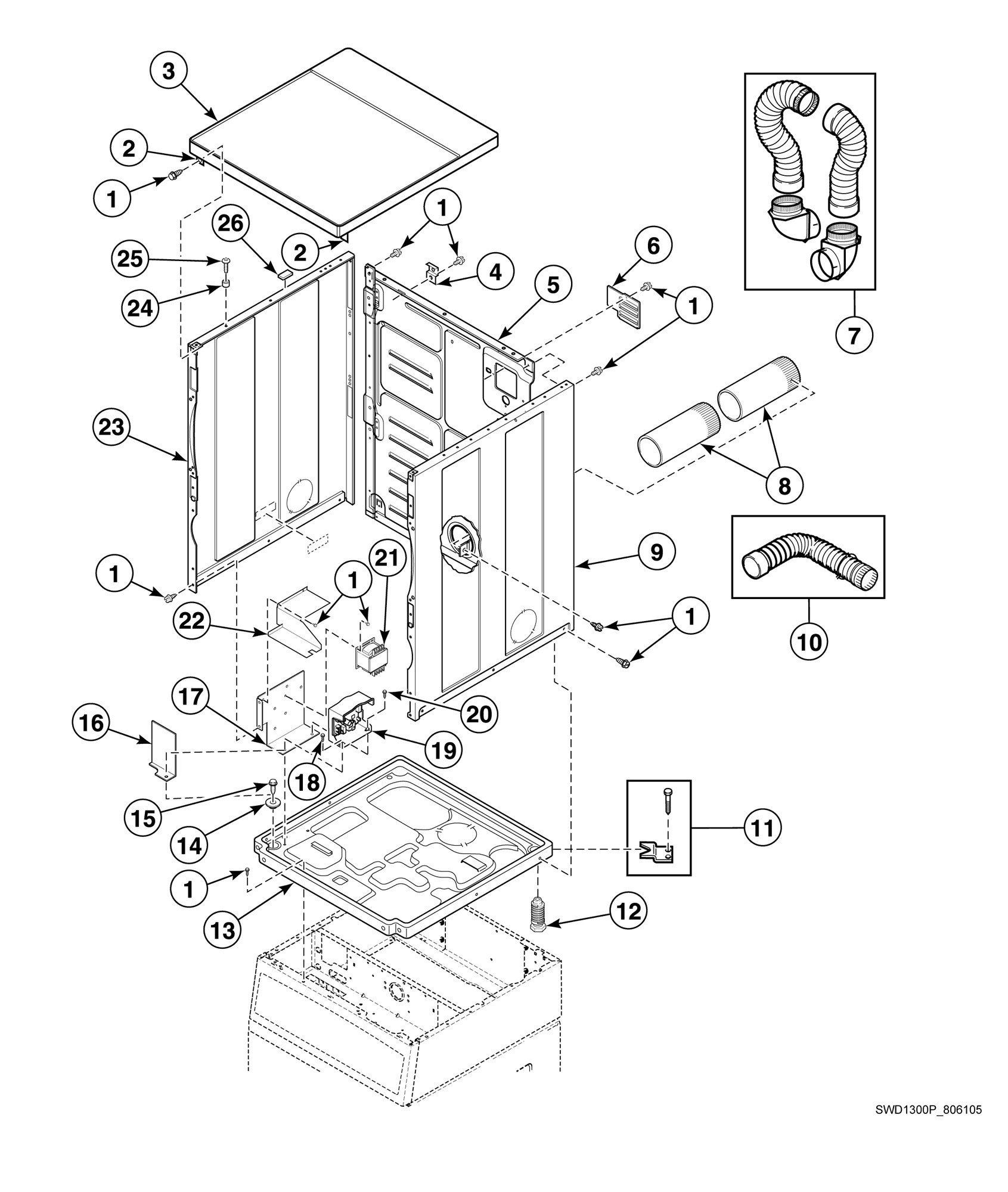 Dryer Cabinet, Exhaust Duct and Base
