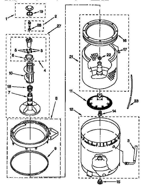 AGITATOR, BASKET, AND TUB