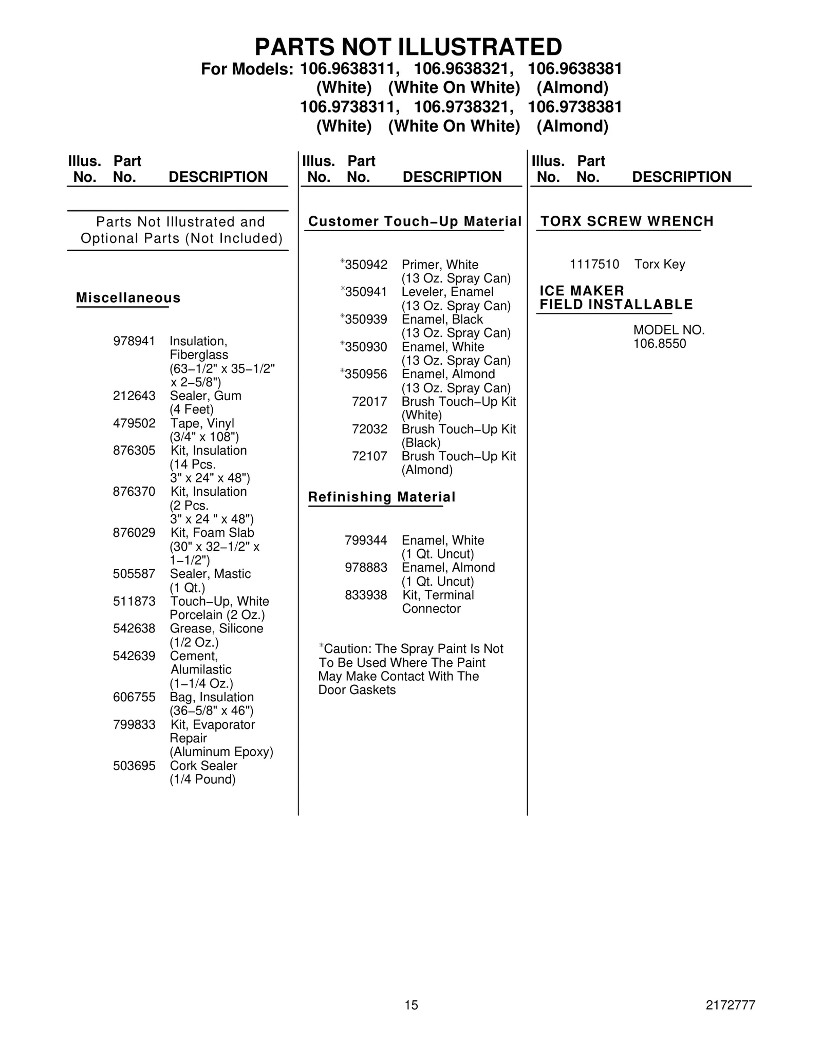 Optional Parts (Not Included)