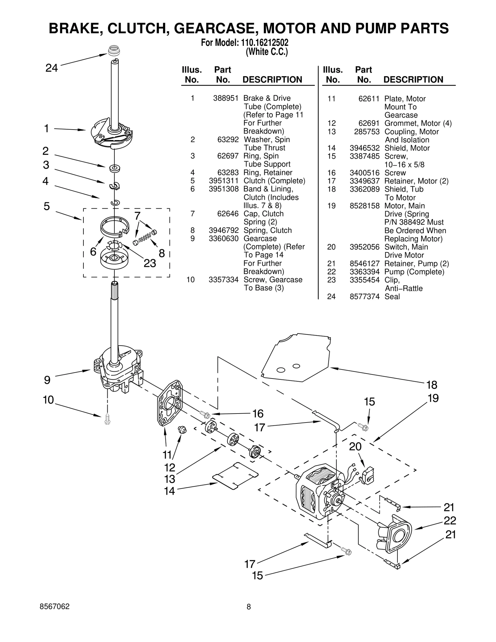 BRAKE, CLUTCH, GEARCASE, MOTOR AND PUMP PARTS
