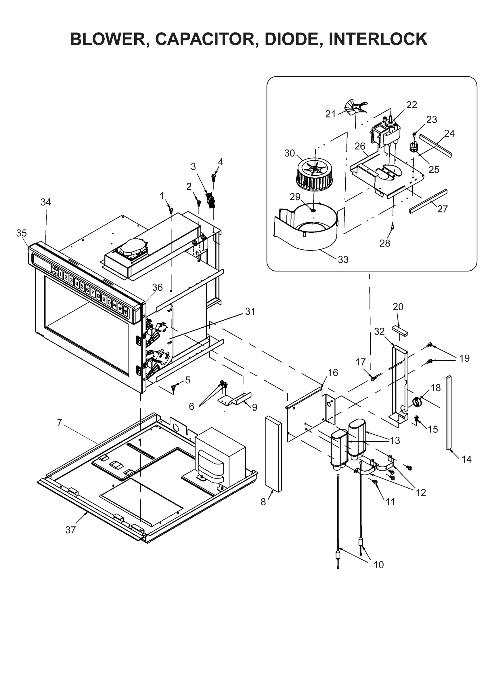 BLOWER, CAPACITOR, DIODE, INTERLOCK