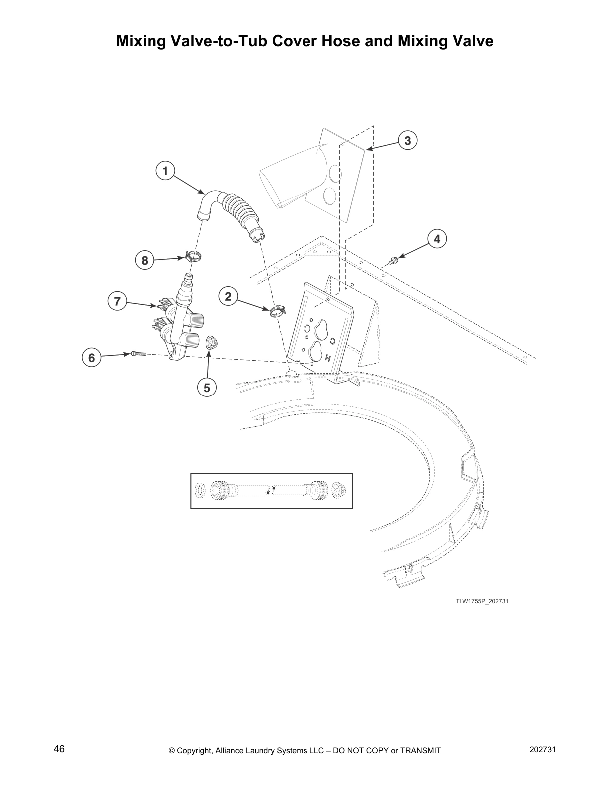 Mixing Valve-to-Tub Cover Hose and Mixing Valve