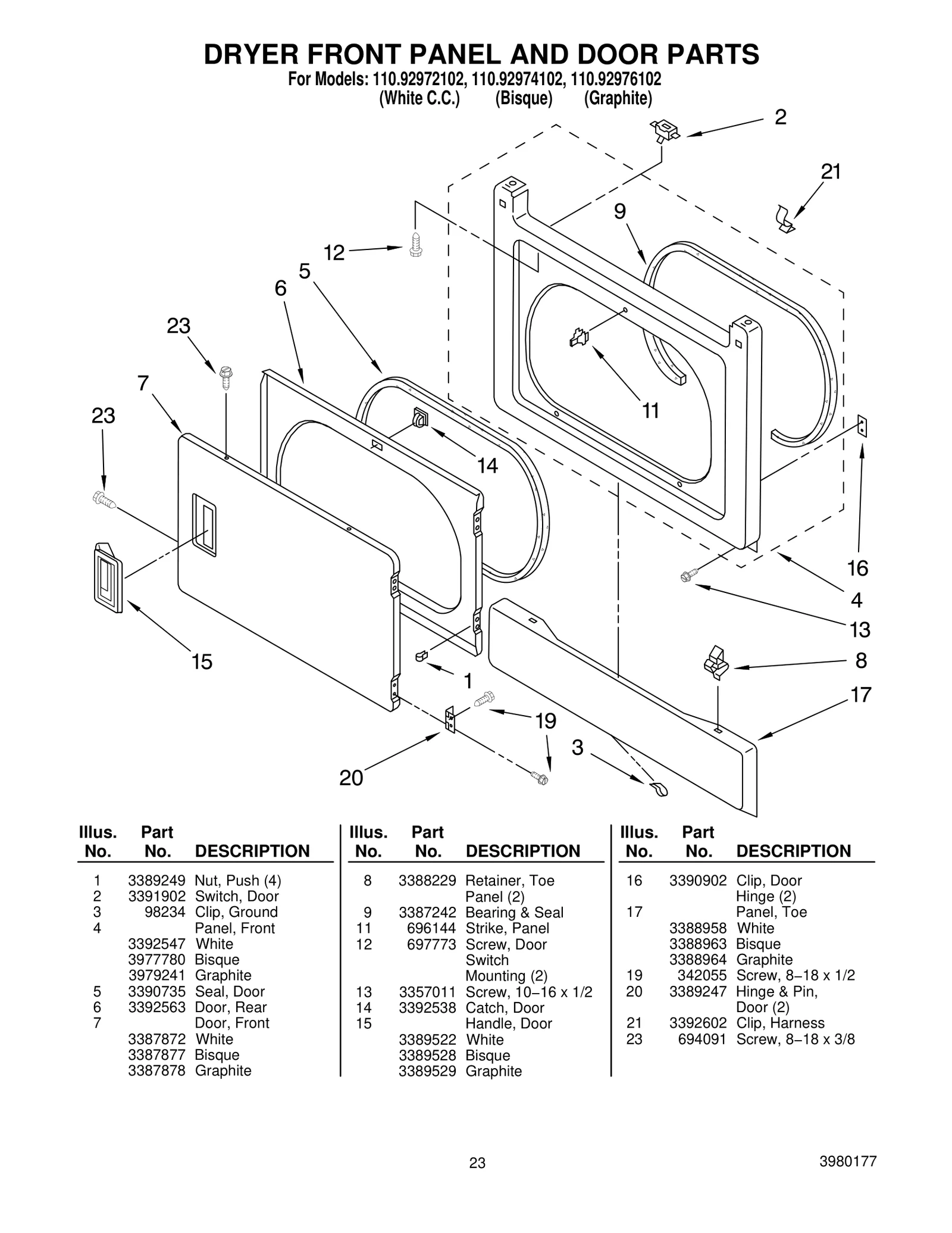 DRYER FRONT PANEL AND DOOR PARTS