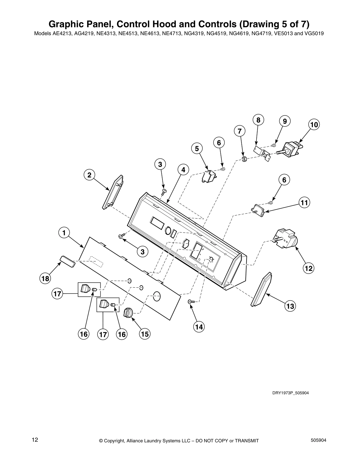 Graphic Panel, Control Hood and Controls (Drawing 5 of 7)