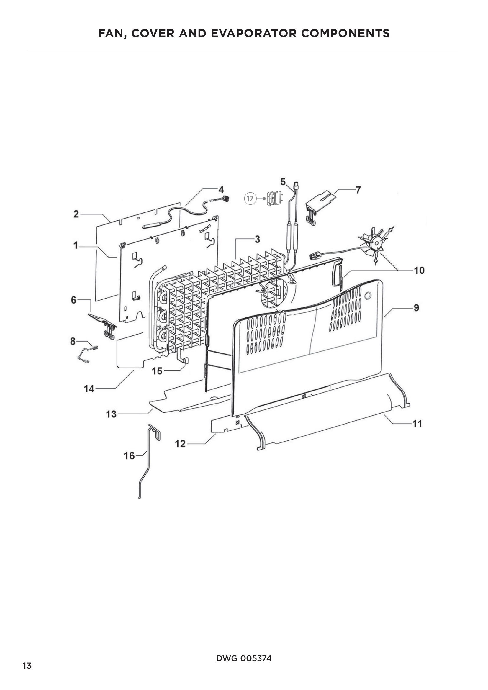 FAN, COVER AND EVAPORATOR COMPONENTS