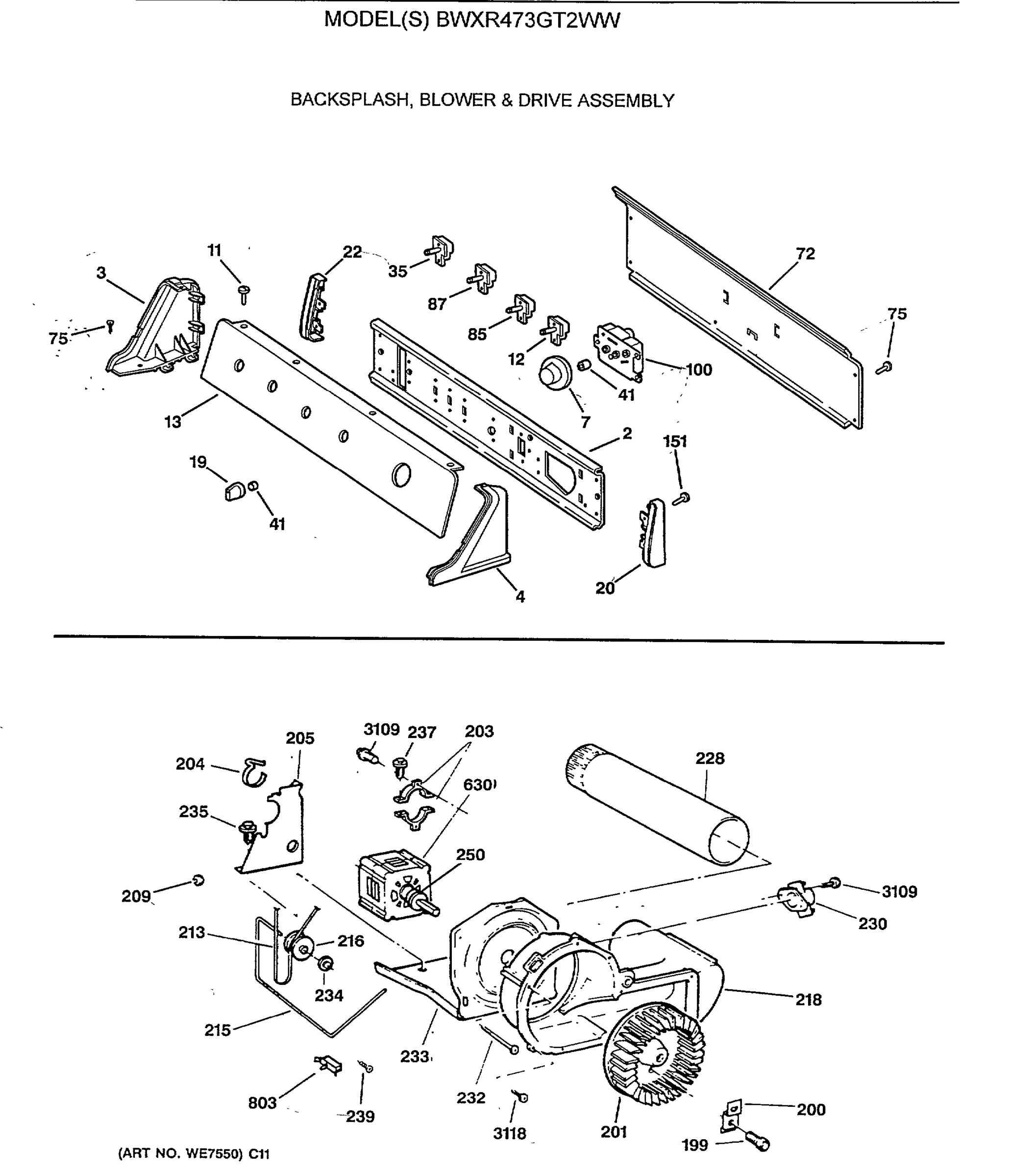 BACKSPLASH, BLOWER & DRIVE ASSEMBLY