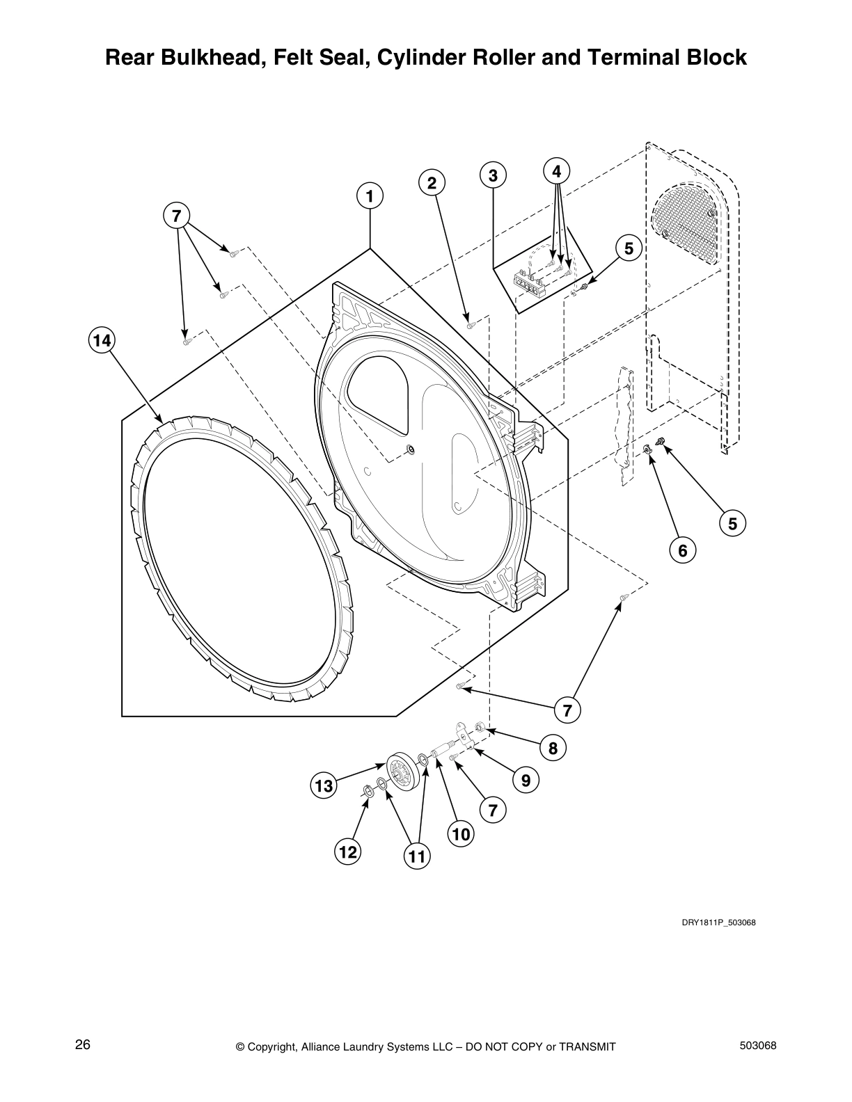 Rear Bulkhead, Felt Seal, Cylinder Roller and Terminal Block