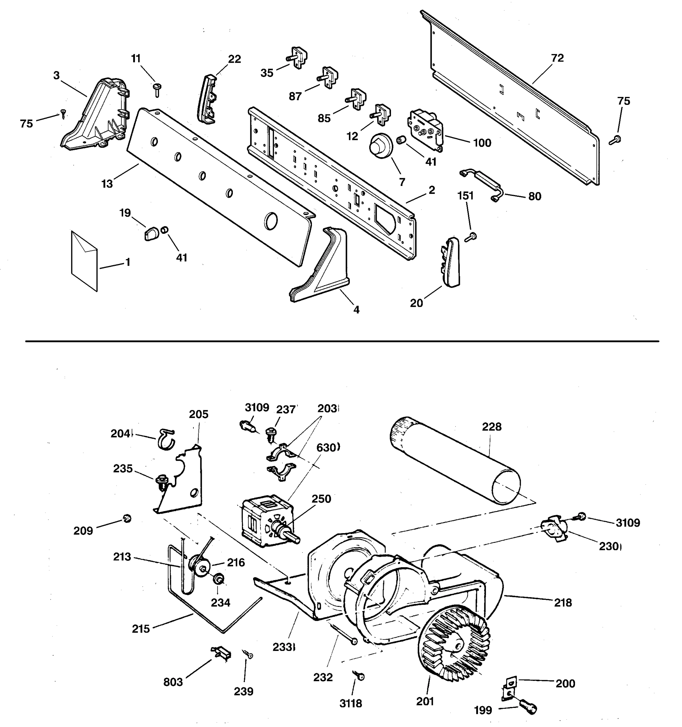 BACKSPLASH, BLOWER & DRIVE ASSEMBLY