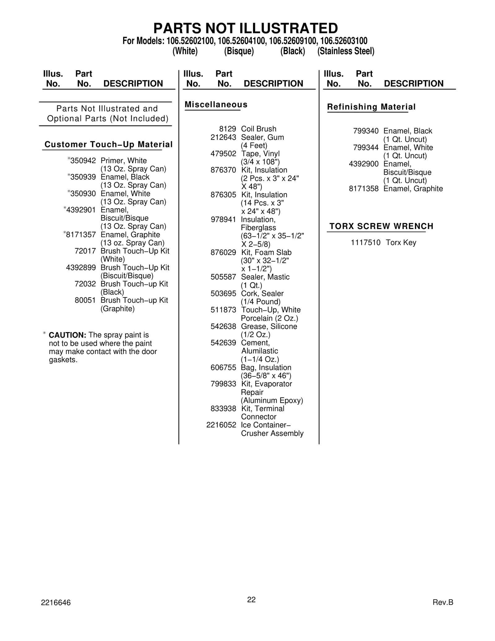 Optional Parts (Not Included)