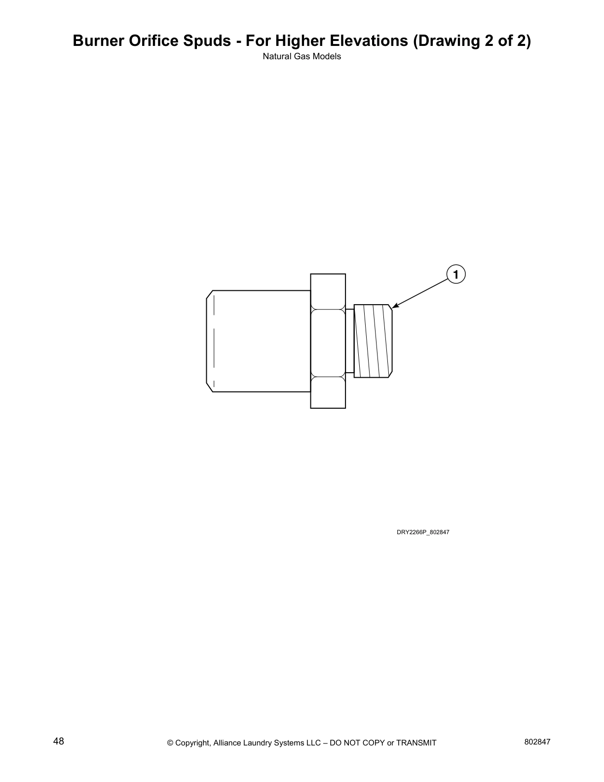 Burner Orifice Spuds - For Higher Elevations (Drawing 2 of 2)