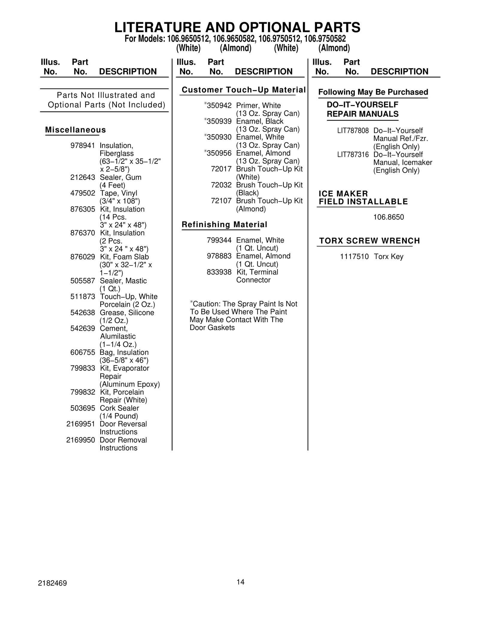 LITERATURE AND OPTIONAL PARTS