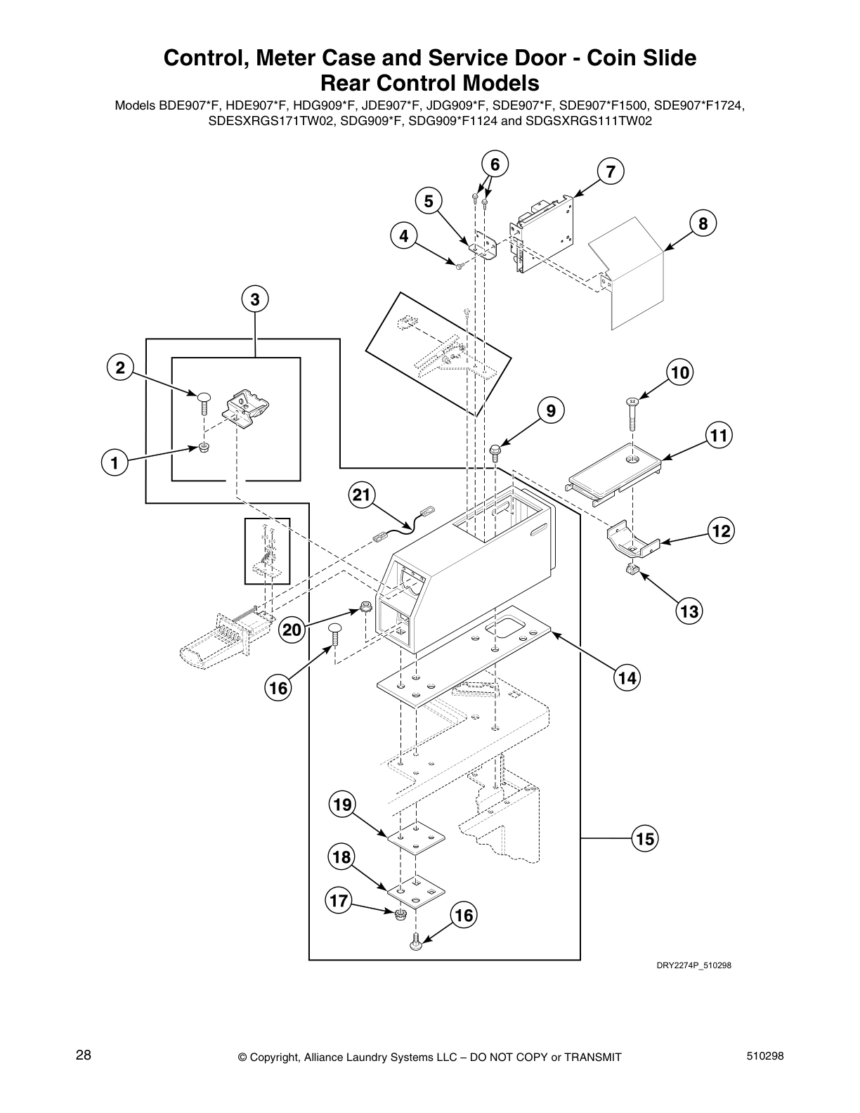 Control, Meter Case and Service Door - Coin Slide 
Rear Control Models