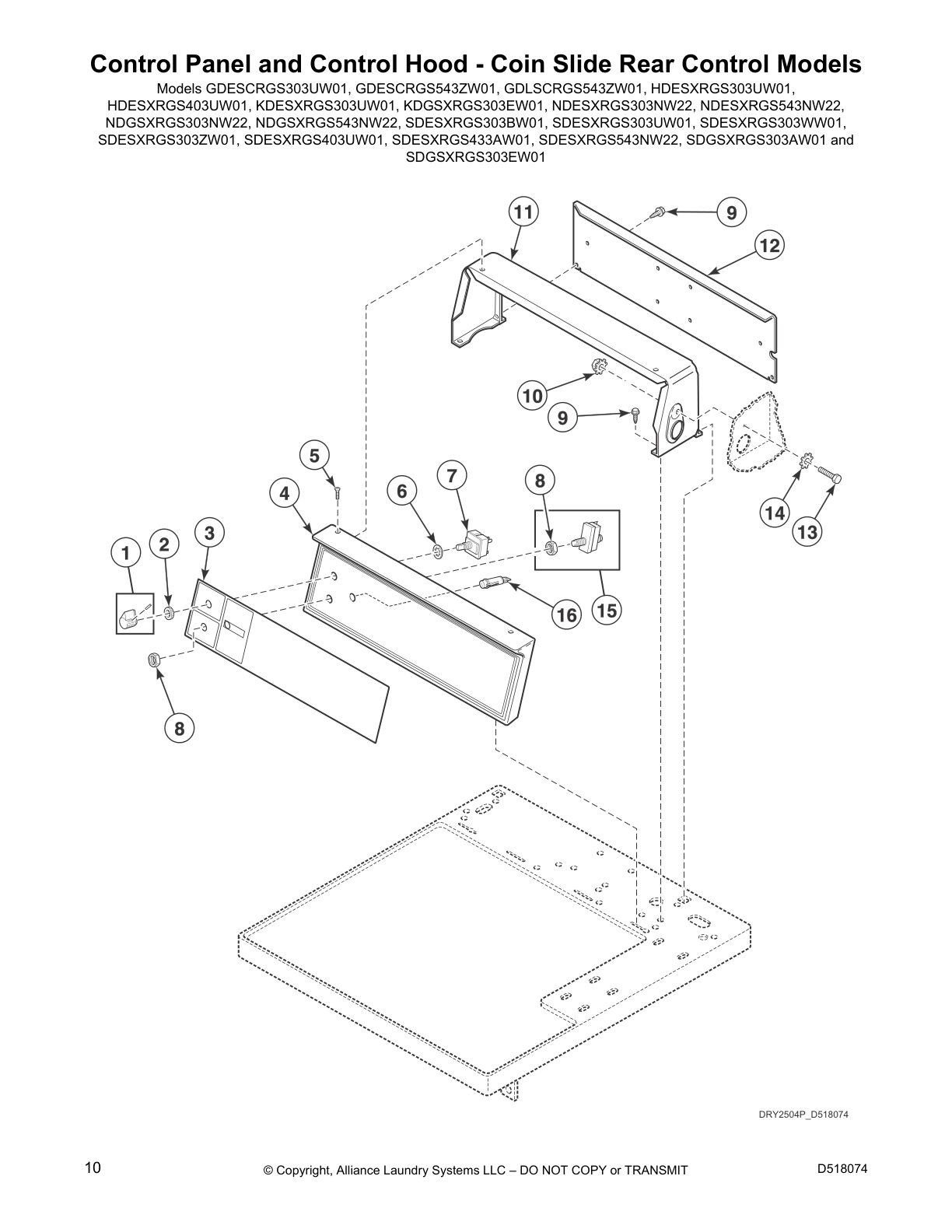 Control Panel and Control Hood - Coin Slide Rear Control Models