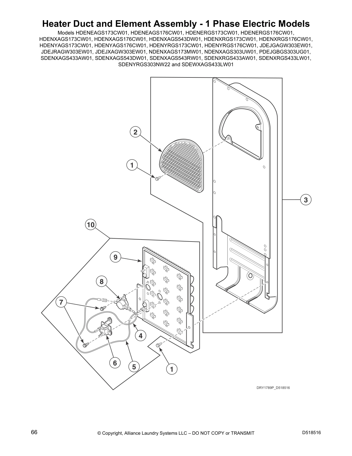 Heater Duct and Element Assembly - 1 Phase Electric Models