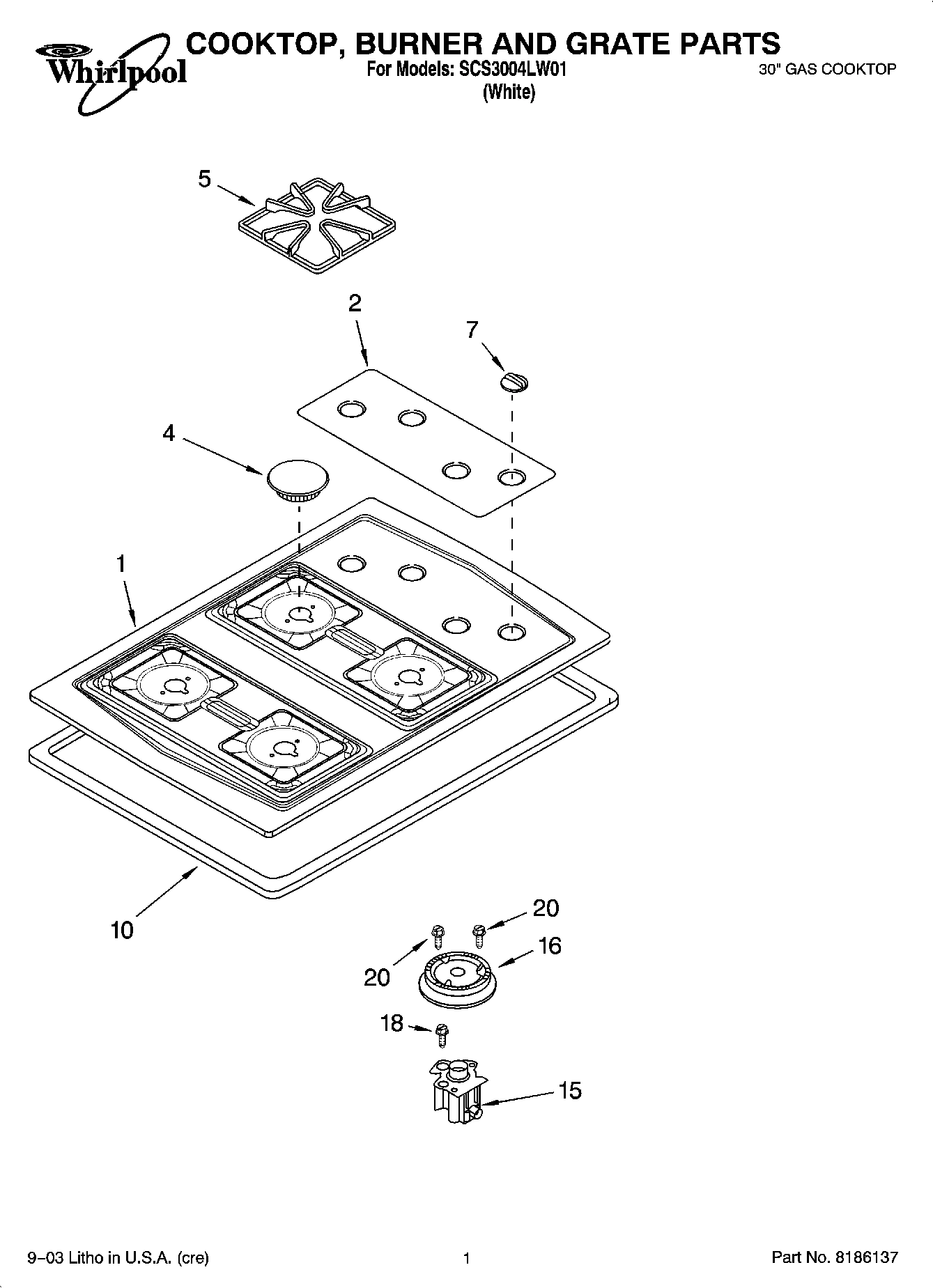 01 - COOKTOP, BURNER AND GRATE PARTS