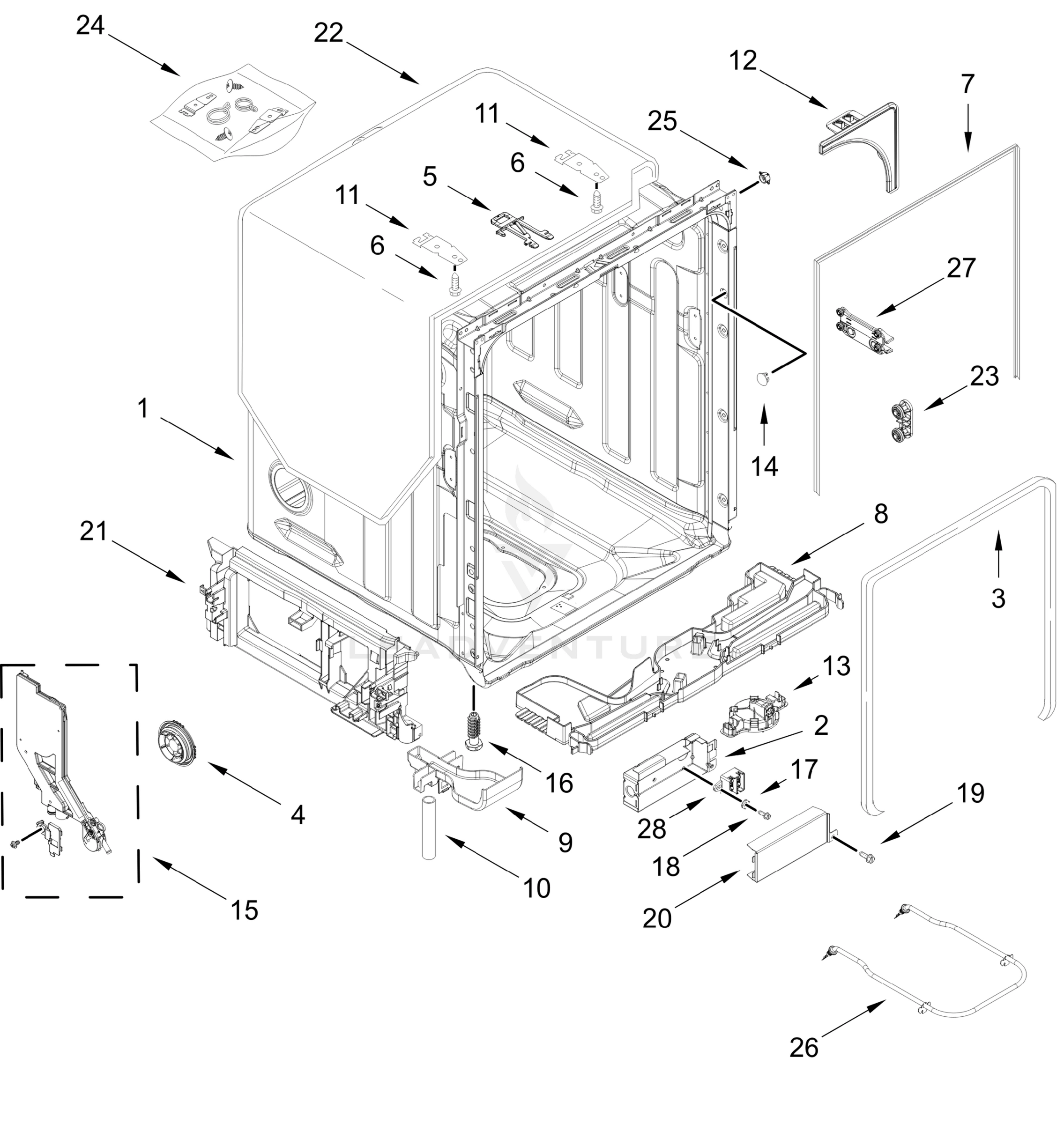 TUB AND FRAME PARTS