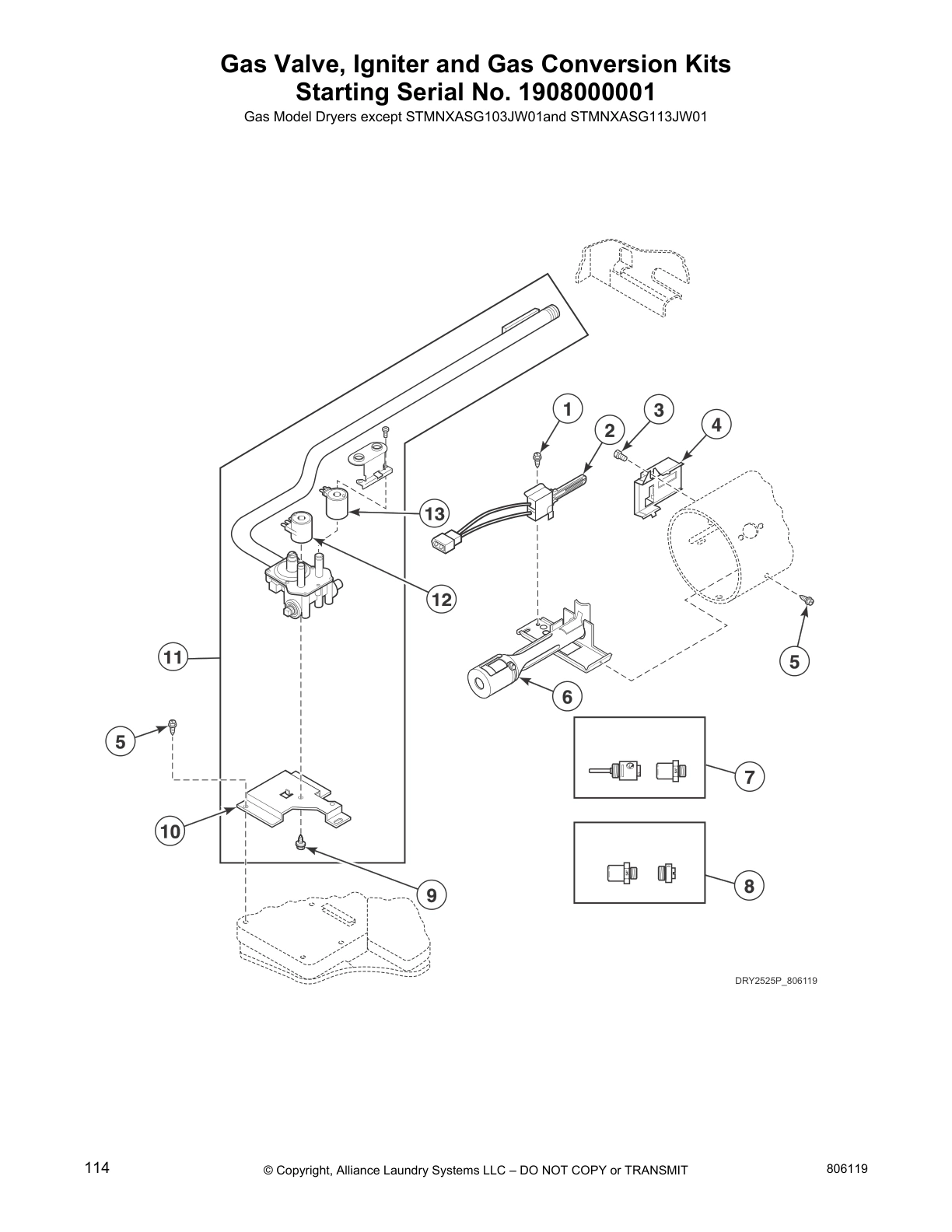 Gas Valve, Igniter and Gas Conversion Kits
Starting Serial No. 1908000001